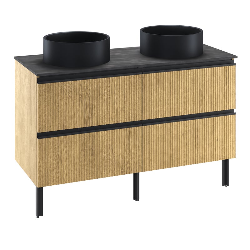 Szafka stojąca Studio z czarną umywalką nablatową Capsule i blatem 120 cm Sensea