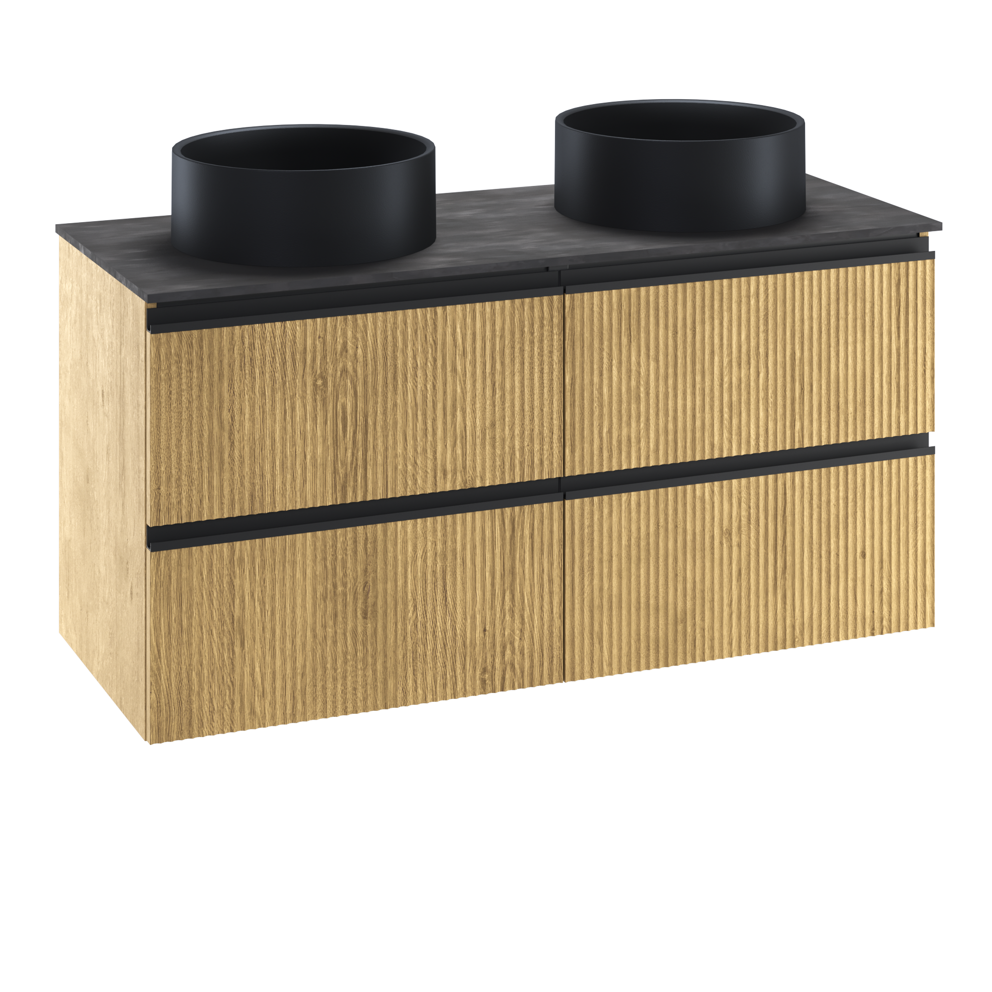 Szafka wisząca Studio z czarną umywalką nablatową Capsule i blatem 120 cm Sensea