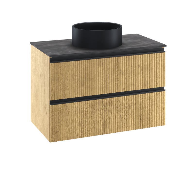 Szafka wisząca Studio z czarną umywalką nablatową Capsule i blatem 90 cm Sensea