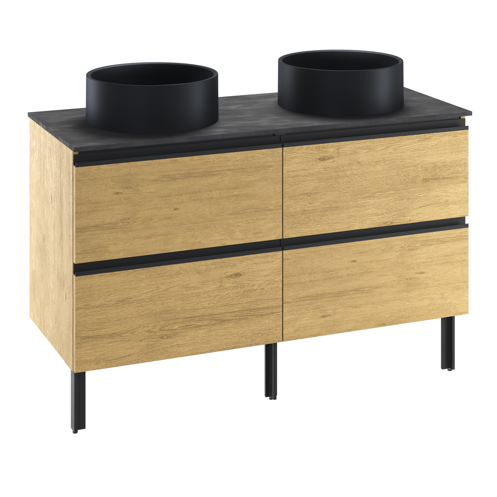 Szafka stojąca Studio z czarną umywalką nablatową Capsule i blatem 120 cm Sensea