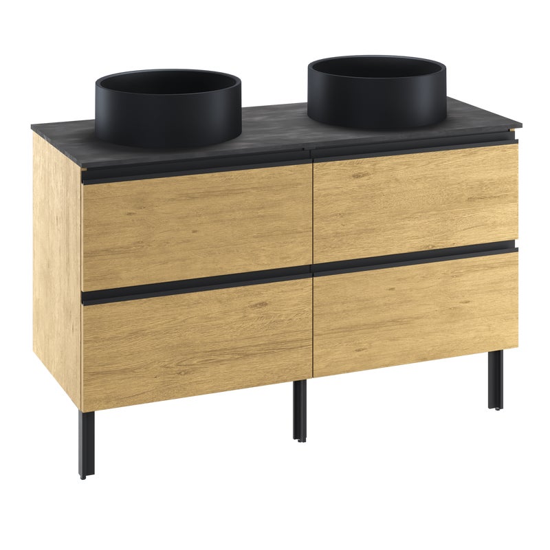 Szafka stojąca Studio z czarną umywalką nablatową Capsule i blatem 120 cm Sensea