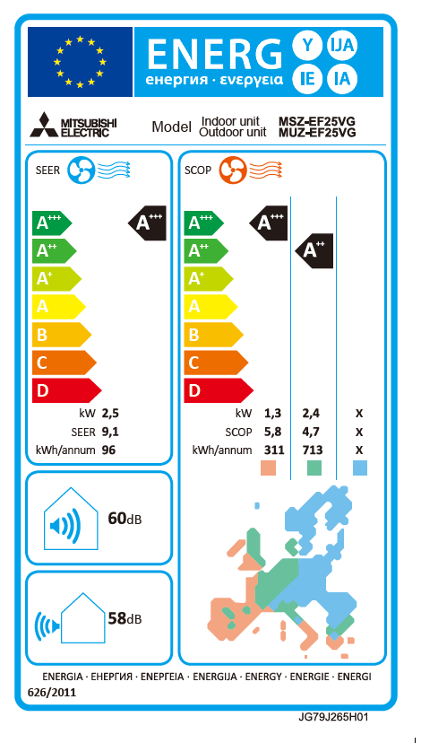 Unità interna condizionatore MITSUBISHI ELECTRIC 9000 BTU A+++ serie EF - 3