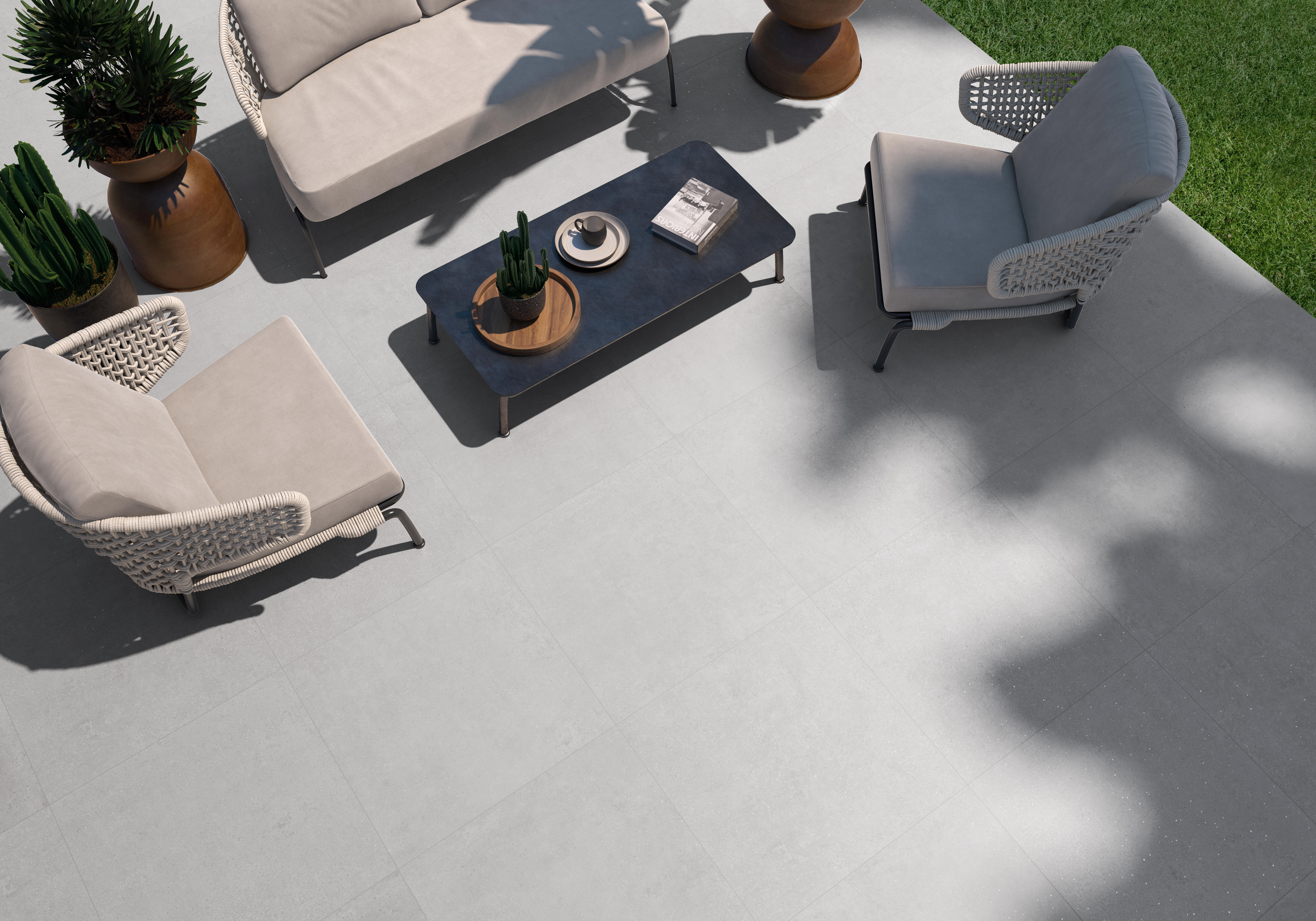 Suelo porcelánico gravel efecto cemento cream out 120x120 cm c3