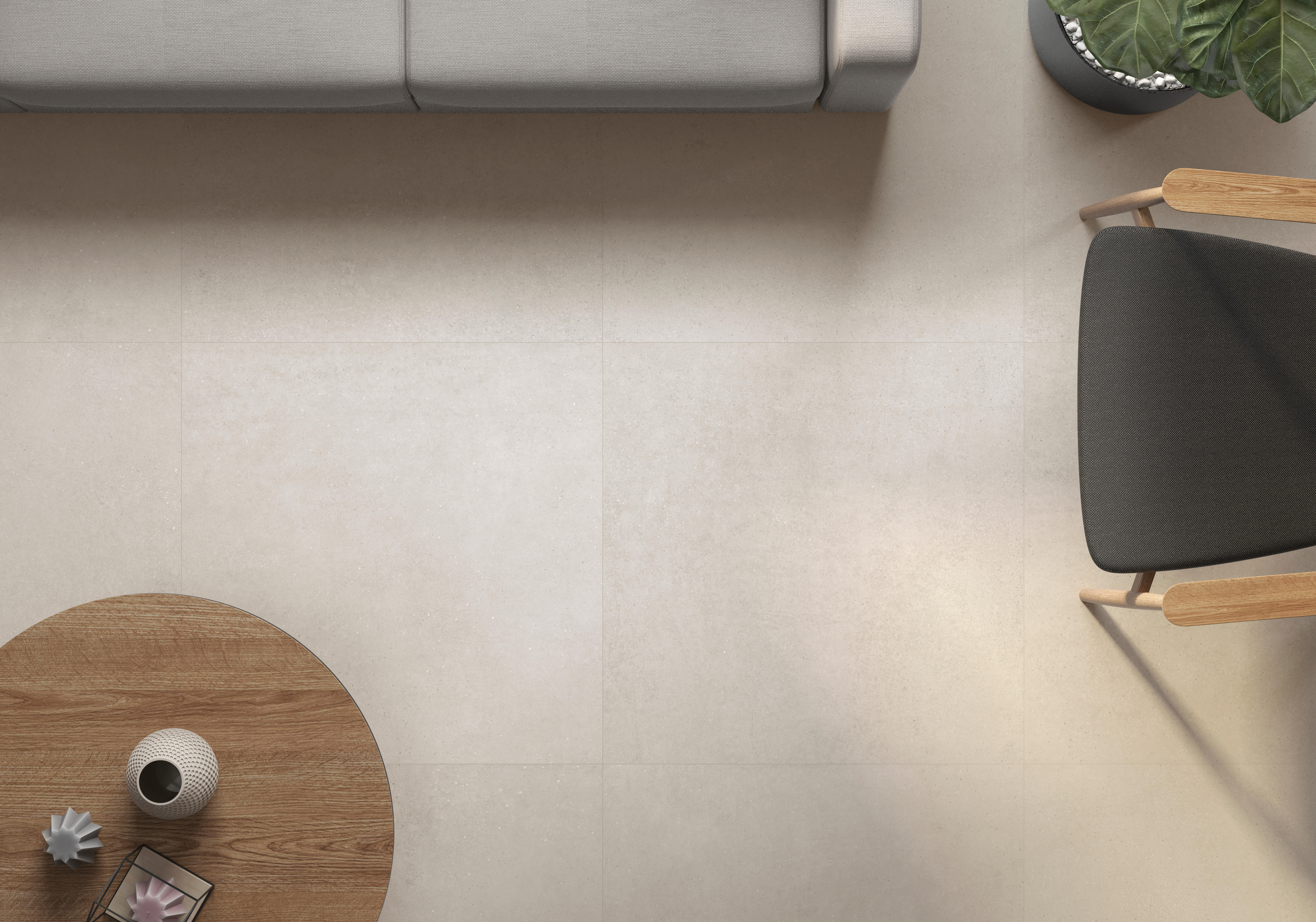 Suelo porcelánico gravel efecto cemento cream 120x120 cm c2