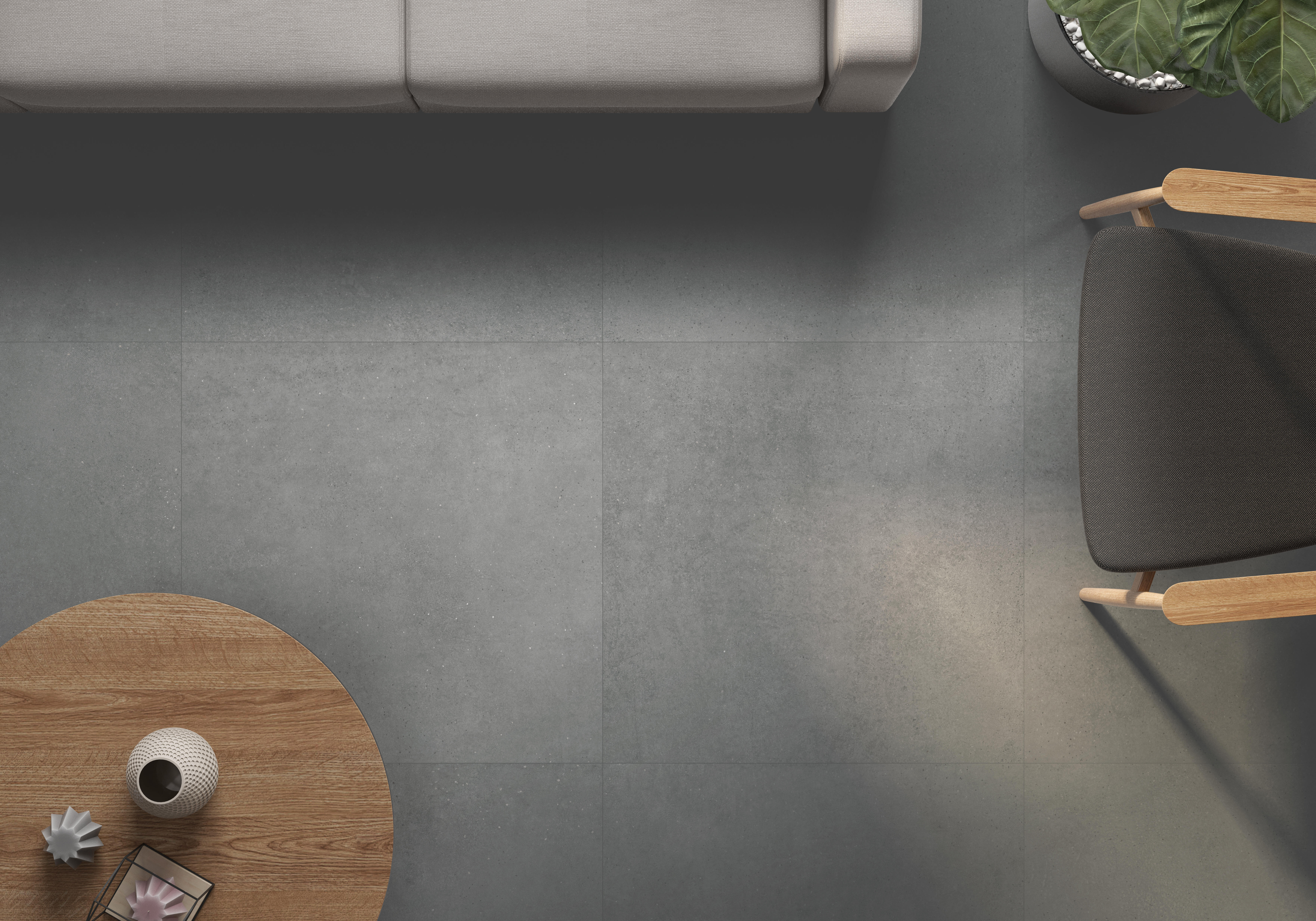 Suelo porcelánico gravel efecto cemento shadow out 120x120 cm c3