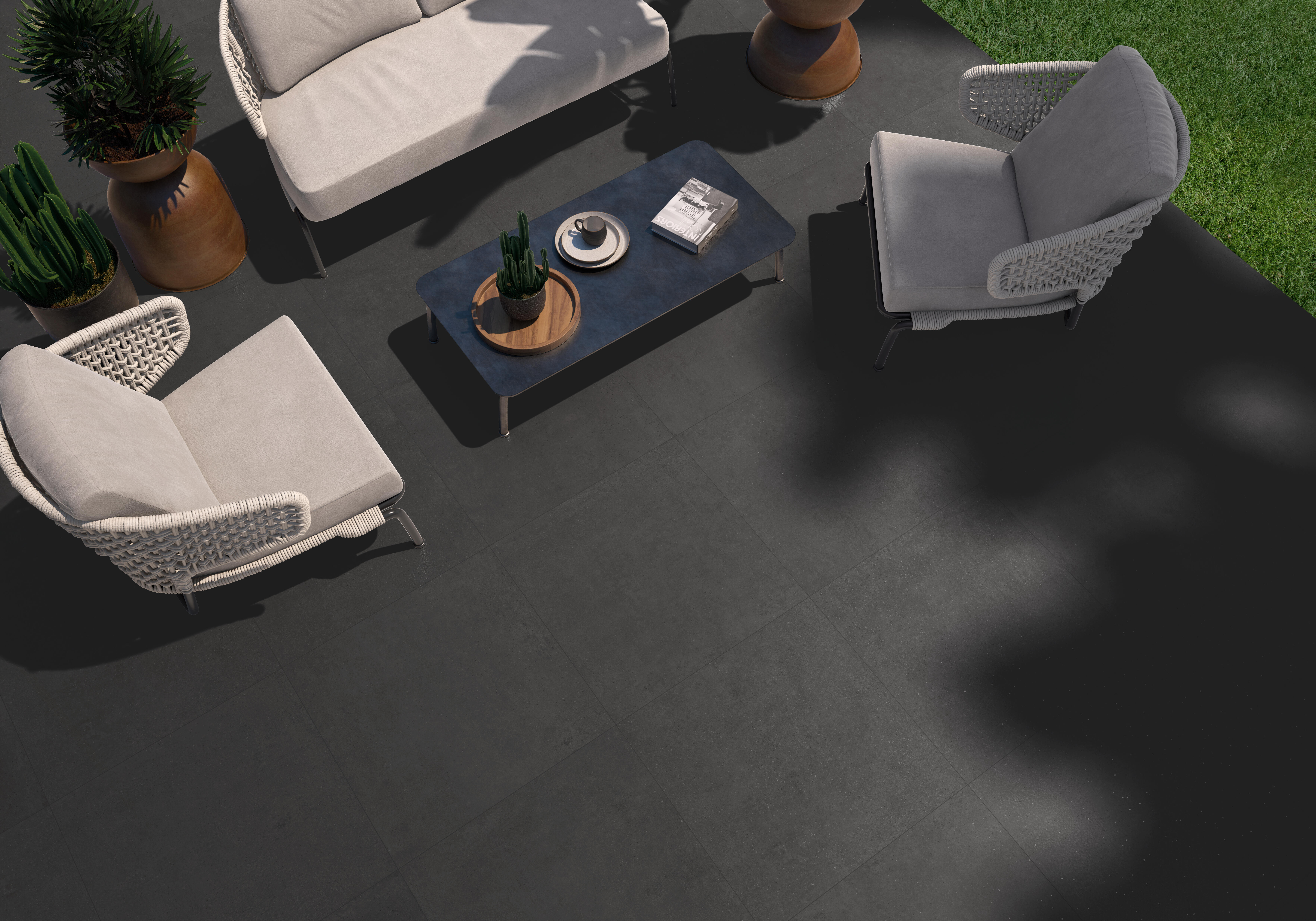 Suelo porcelánico gravel efecto cemento black 120x120 cm c2