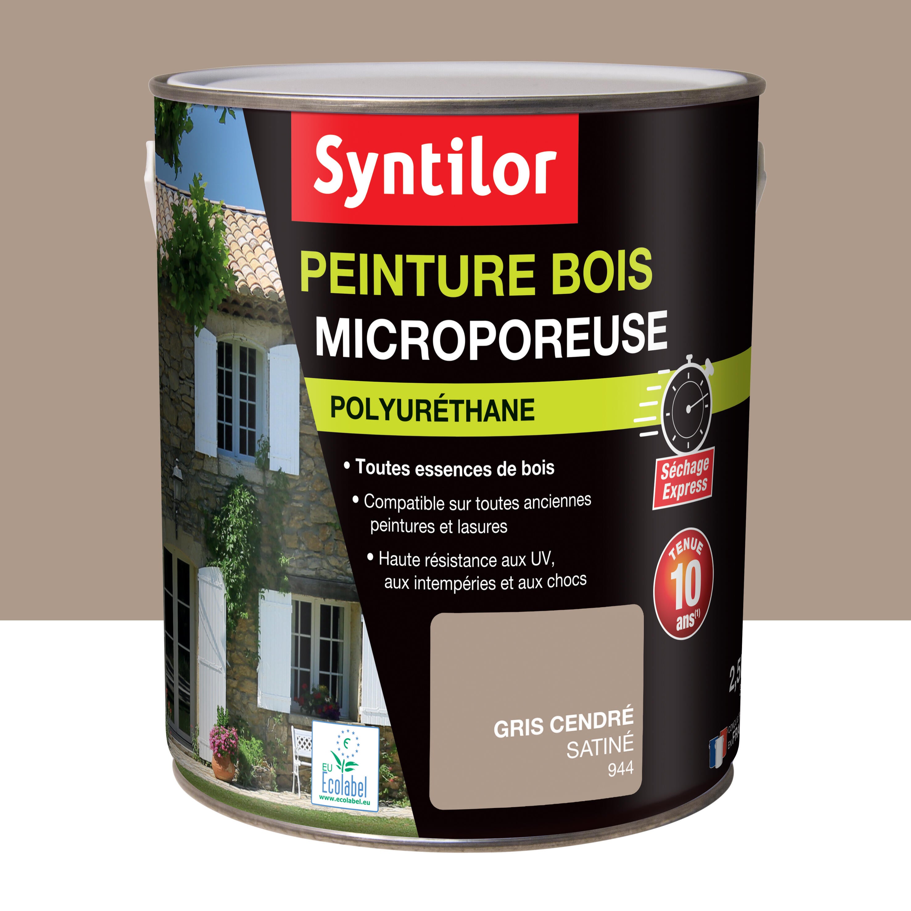 Peinture Fer Gris Clair Syntilor Aquaréthane – Bidon Blanc Sans étiquette, RAL138