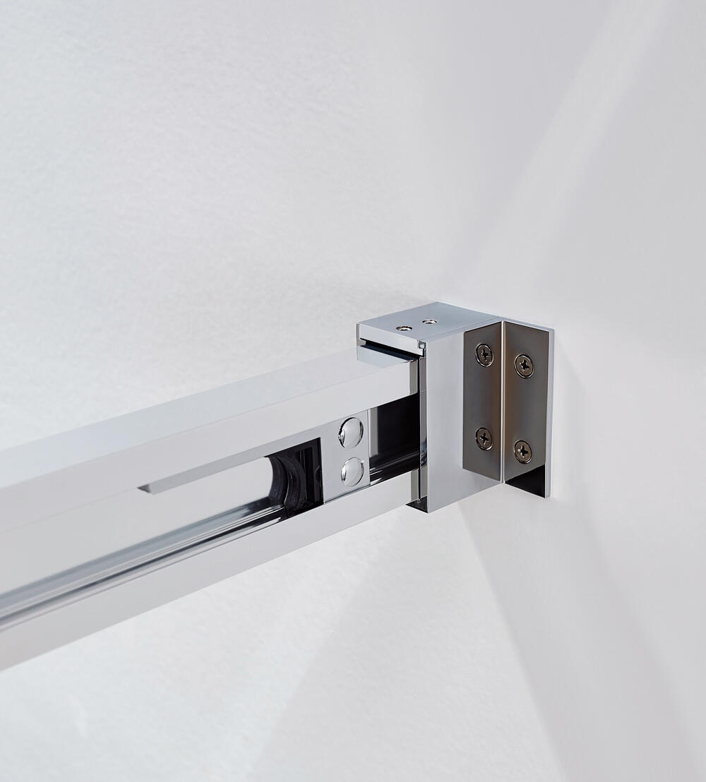 Mampara de ducha frontal con panel fijo lateral corredero transparente Noa perfil cromo (145-150)+70 x195 cm - 3