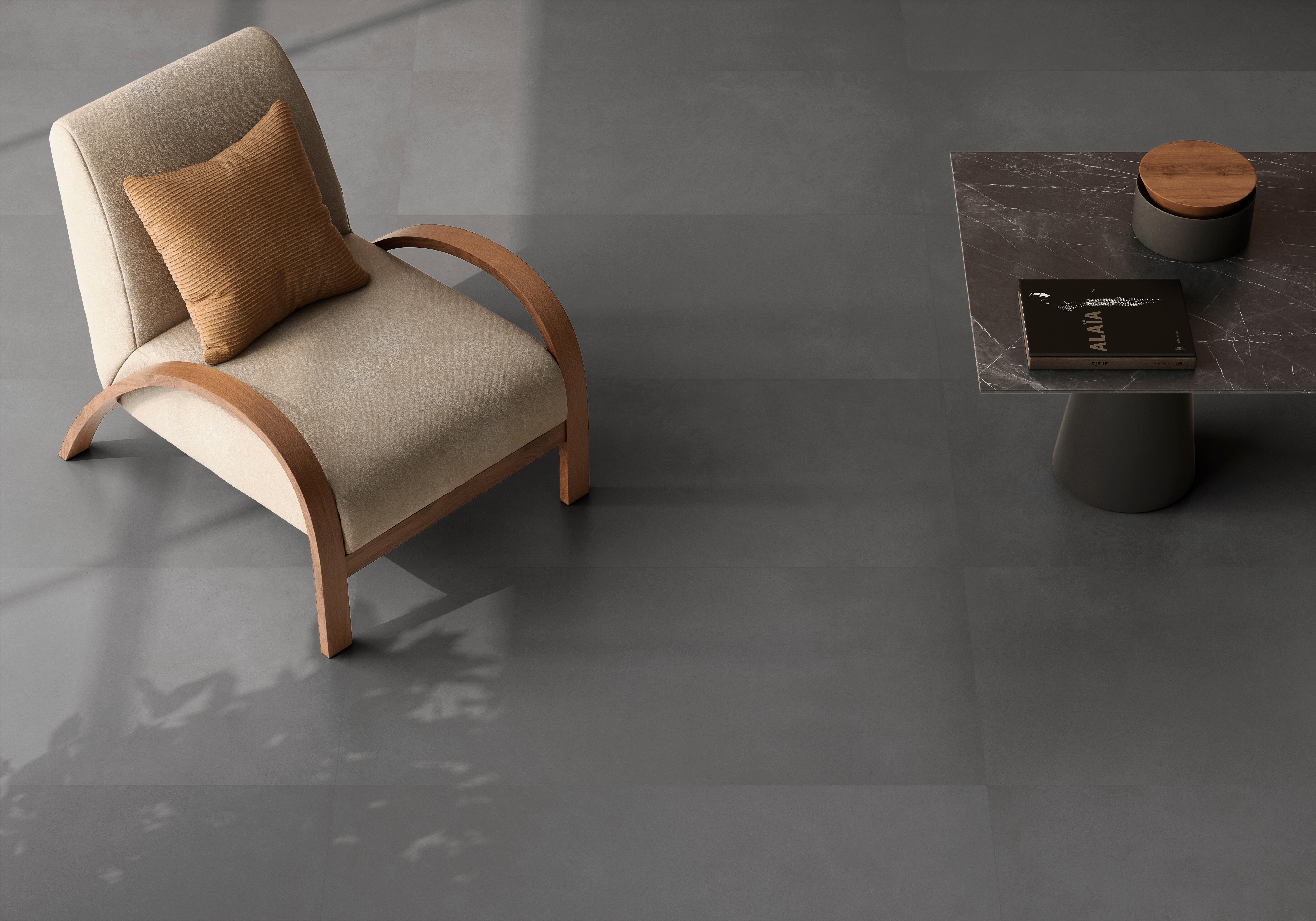 Suelo porcelánico newclay efecto cemento shadow 120x120 cm c3