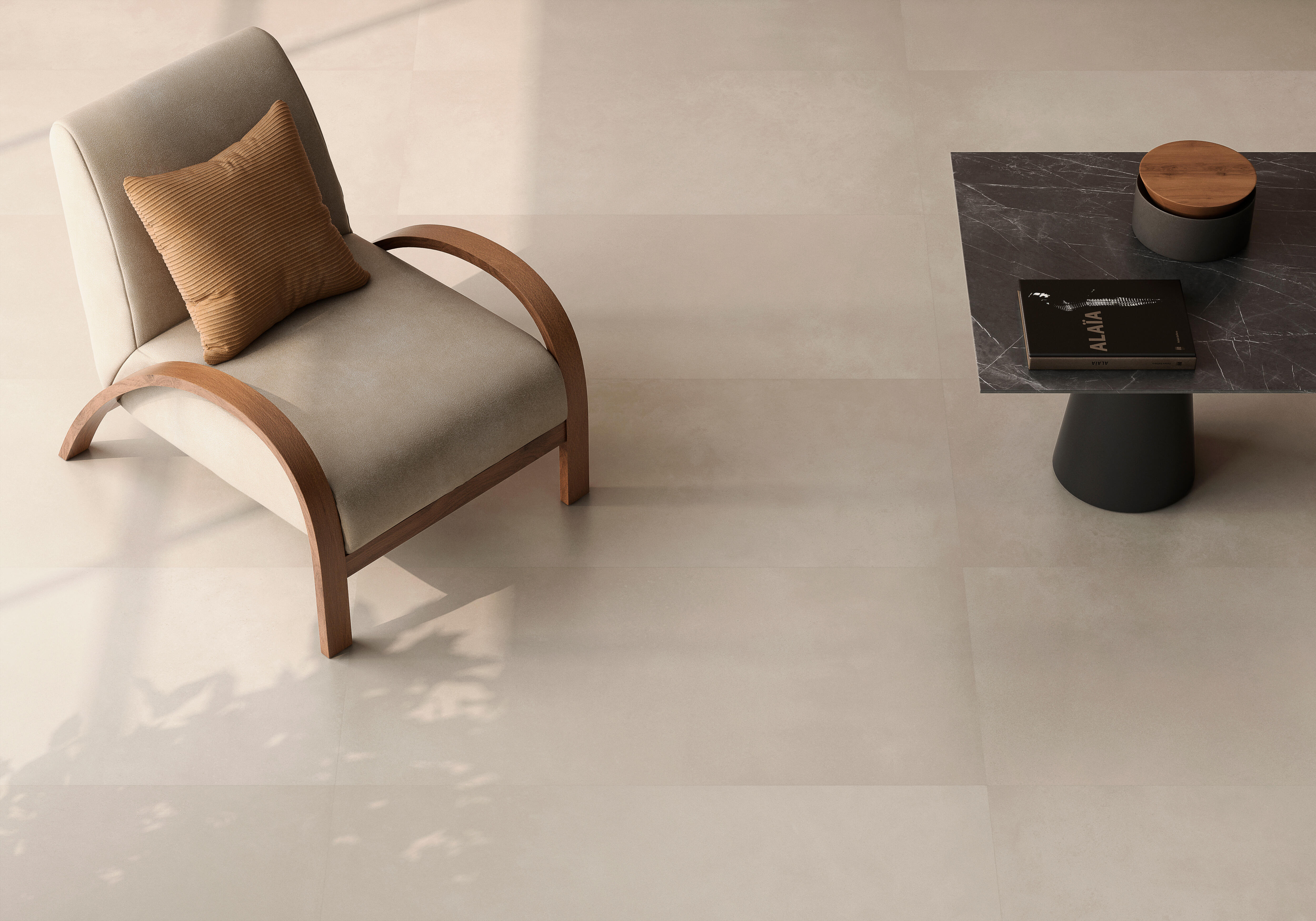 Suelo porcelánico newclay efecto cemento sand 120x120 cm c1