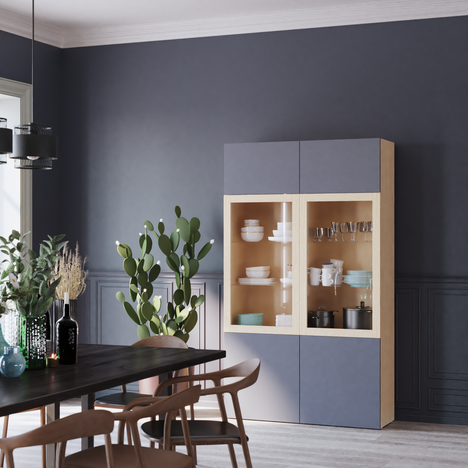 Un meuble de salle à manger avec vitrine Leroy Merlin