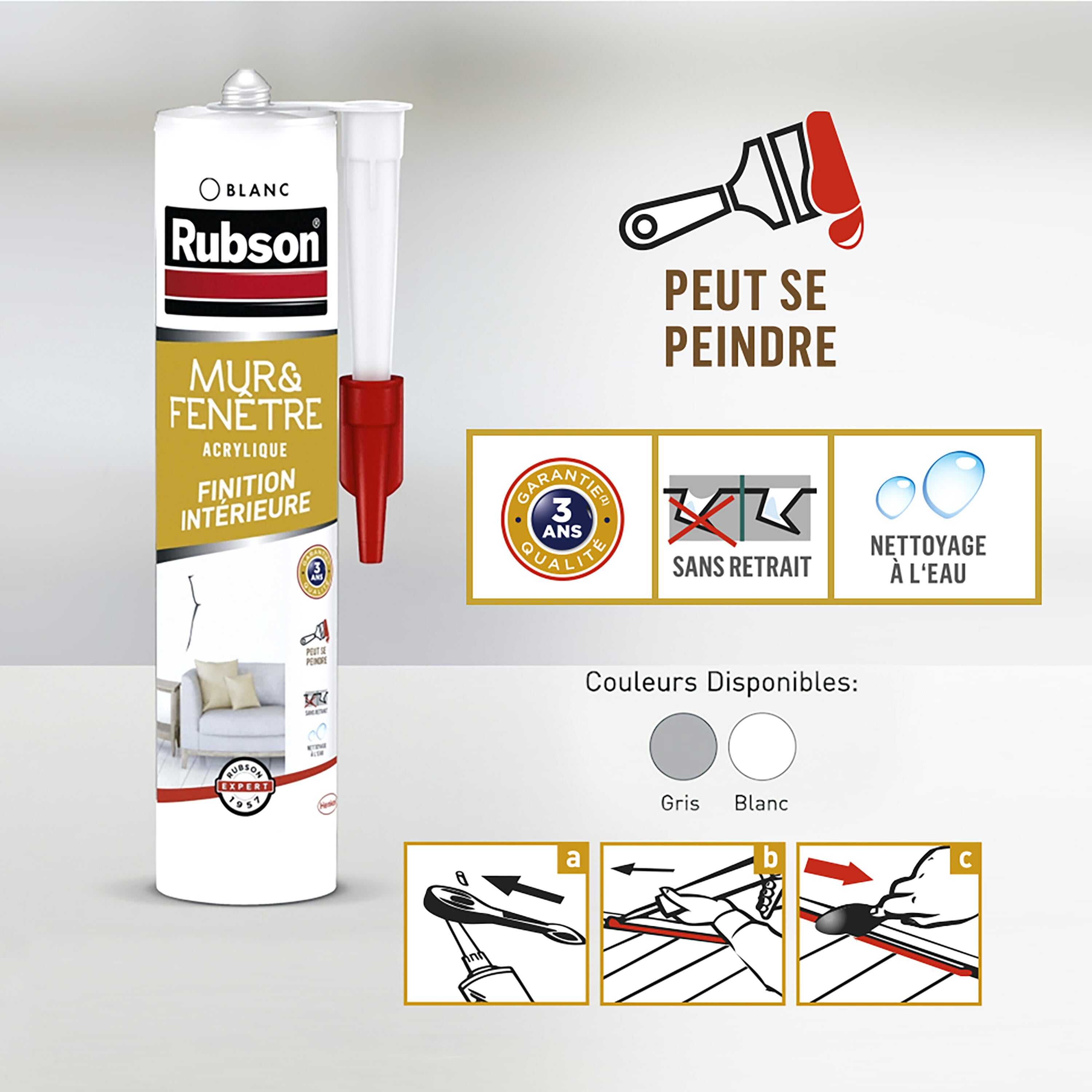 Mastic d'étanchéité Murs et fenêtres RUBSON blanc, 280 ml - 2