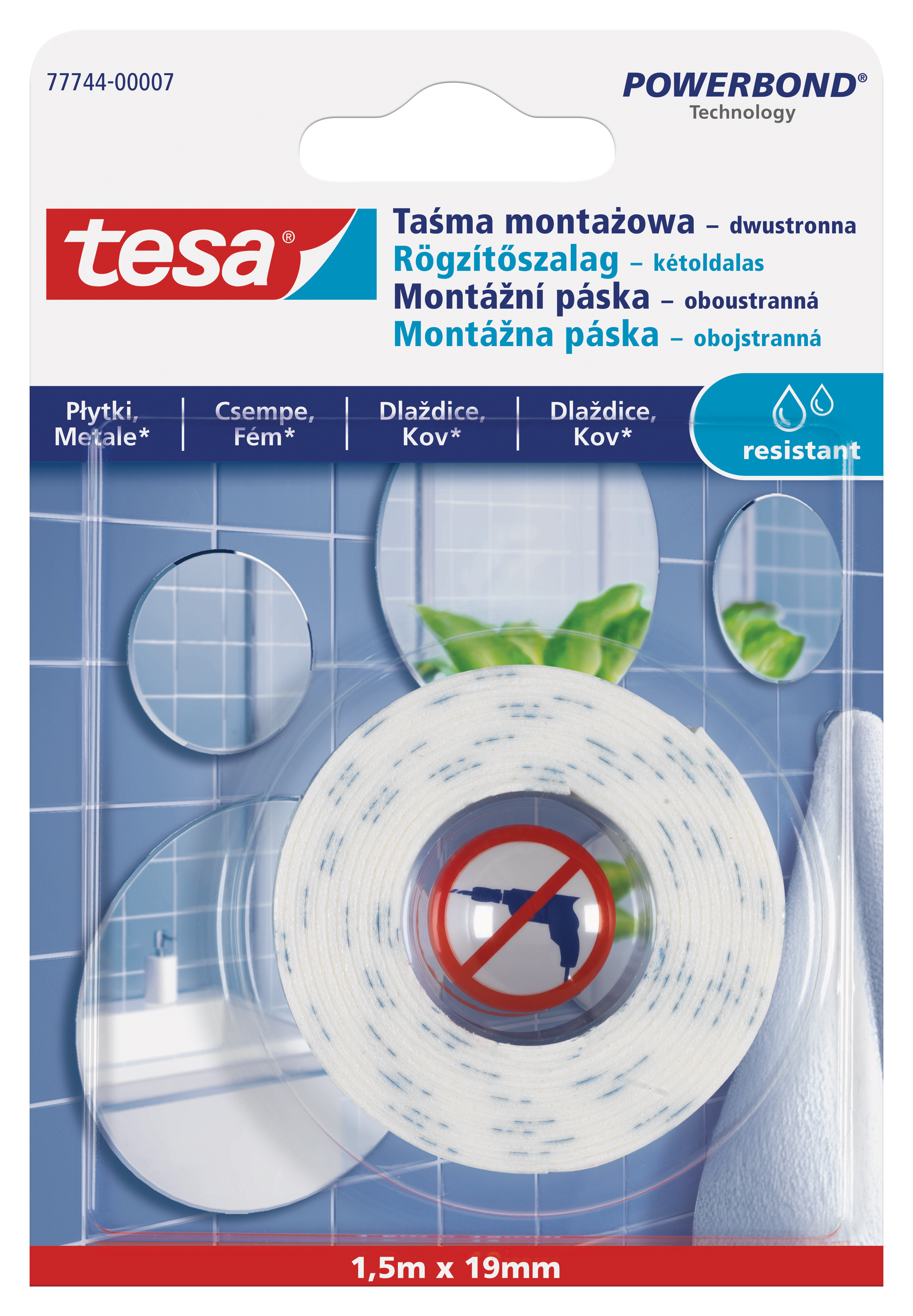 Taśma montażowa dwustronna wodoodporna płytki i metal 19 mm x 1.5 m Tesa 89684054