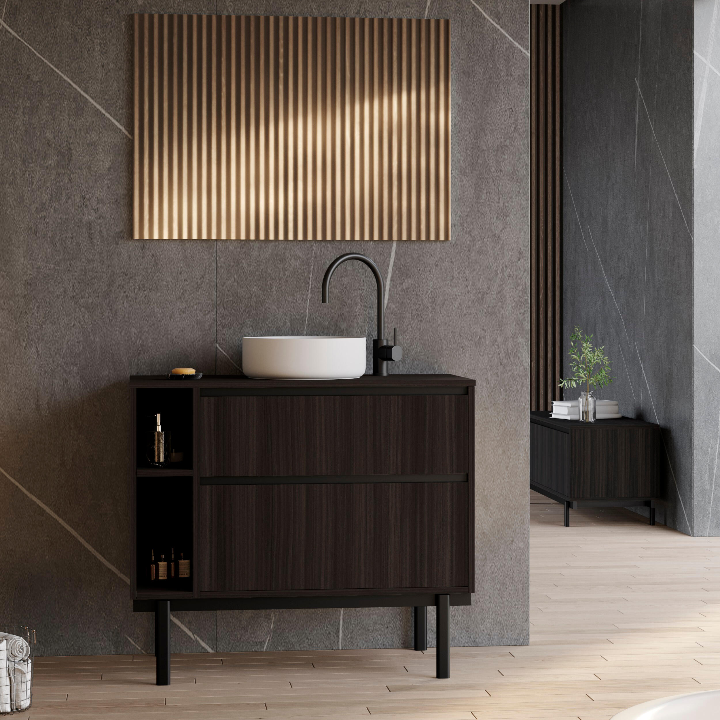 Mueble de baño con lavabo tono wengué 100x45 cm