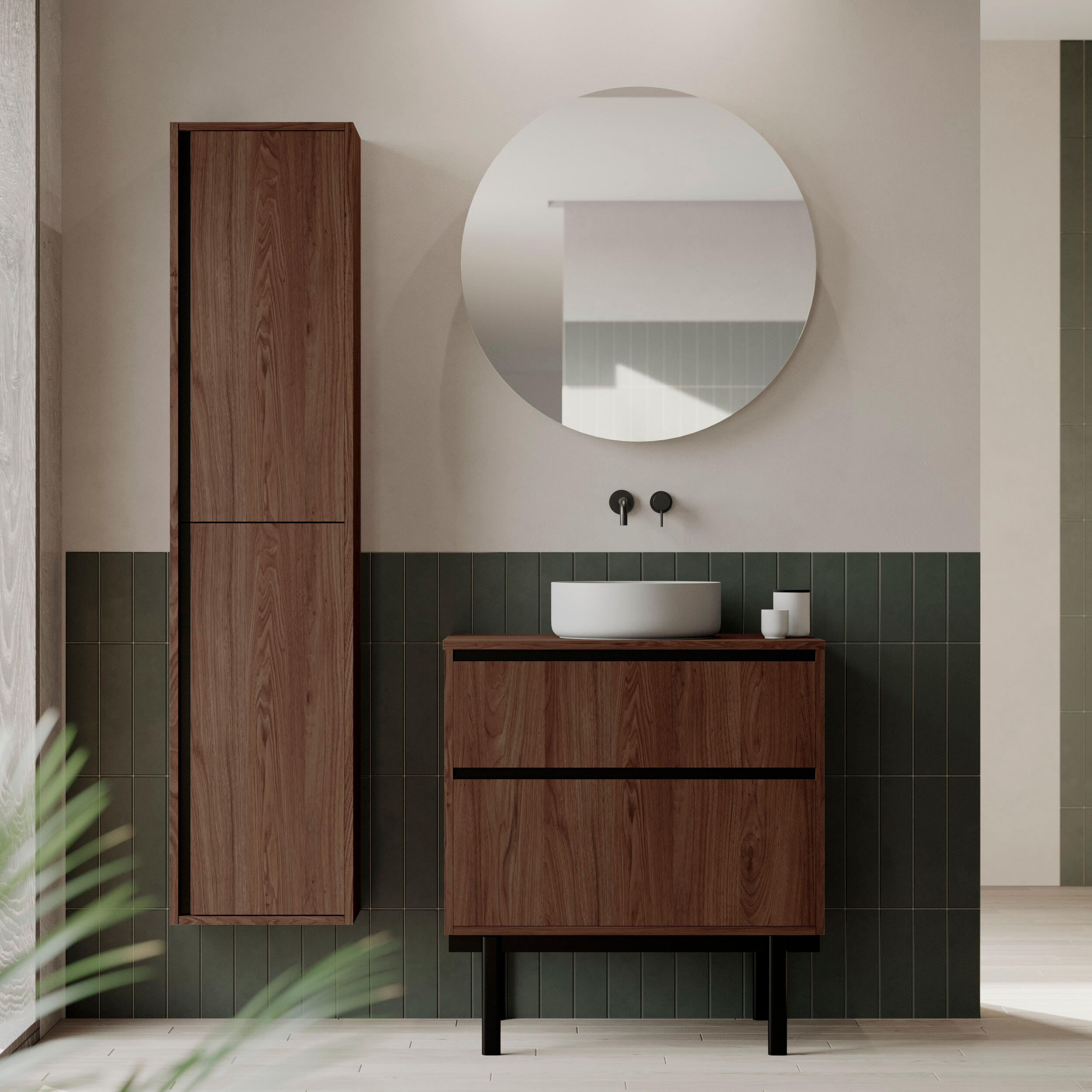 Mueble de baño con lavabo tono nogal 80x45 cm