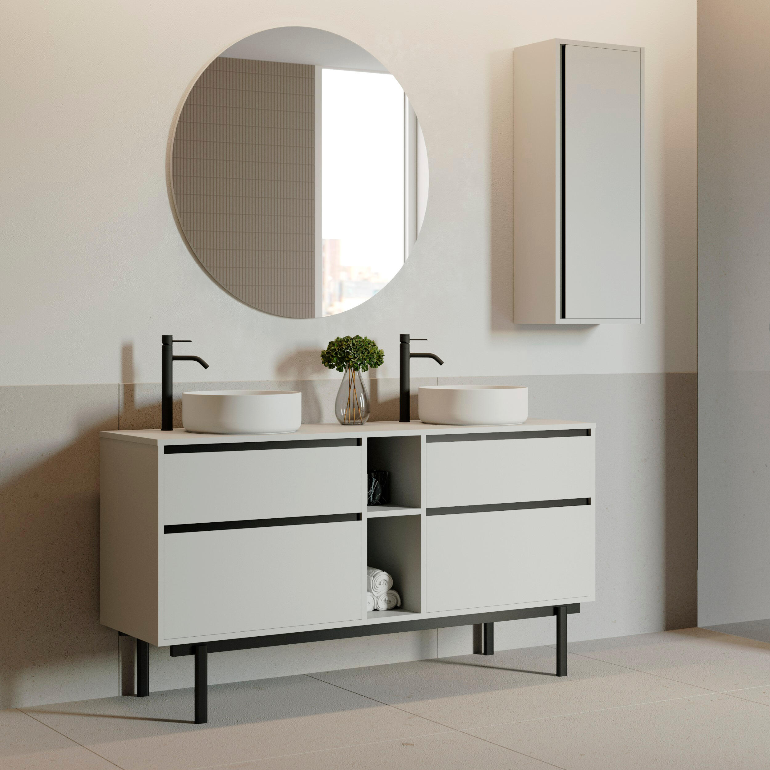 Mueble de baño con lavabo tono blanco mate 160x45 cm