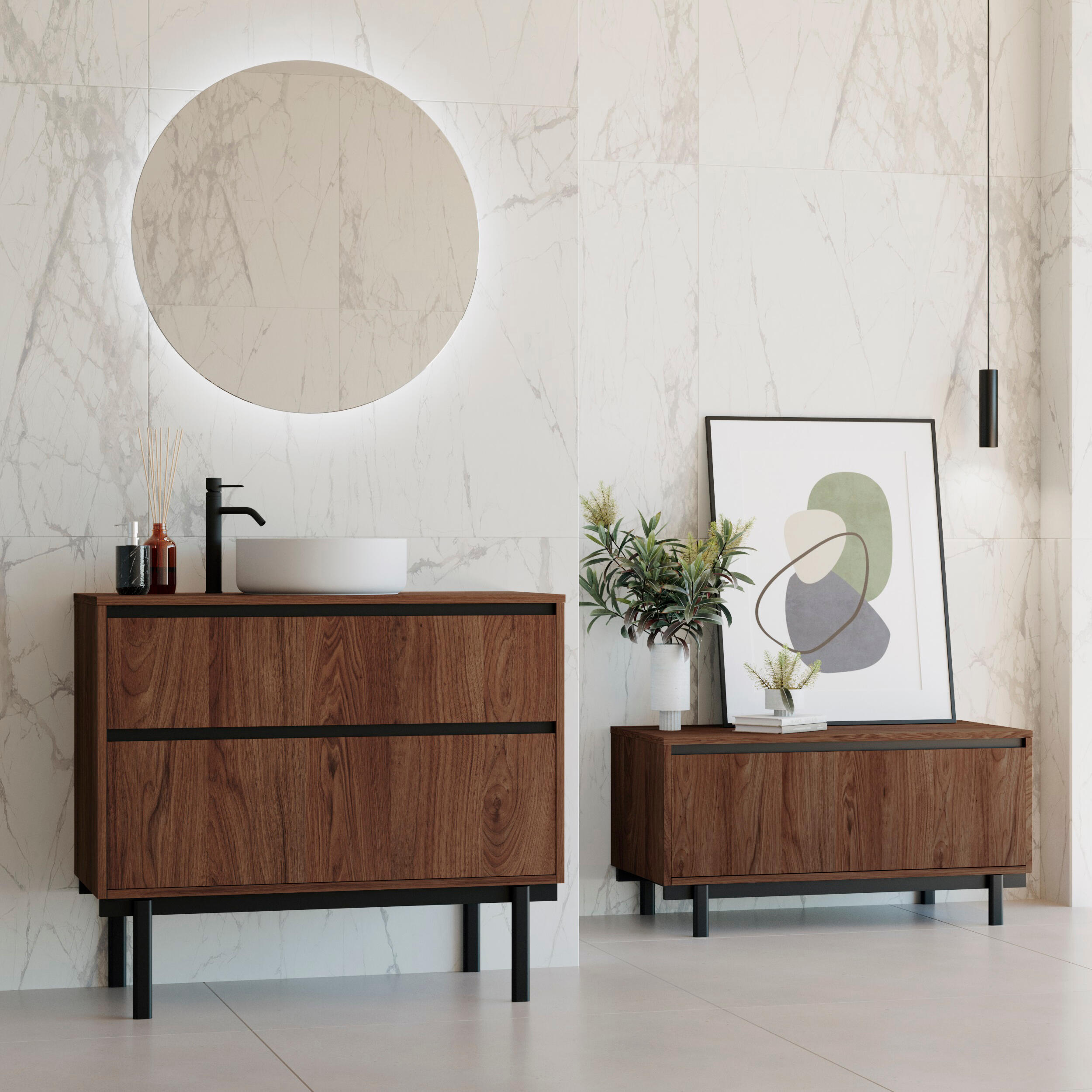 Mueble de baño tono nogal 100x45 cm