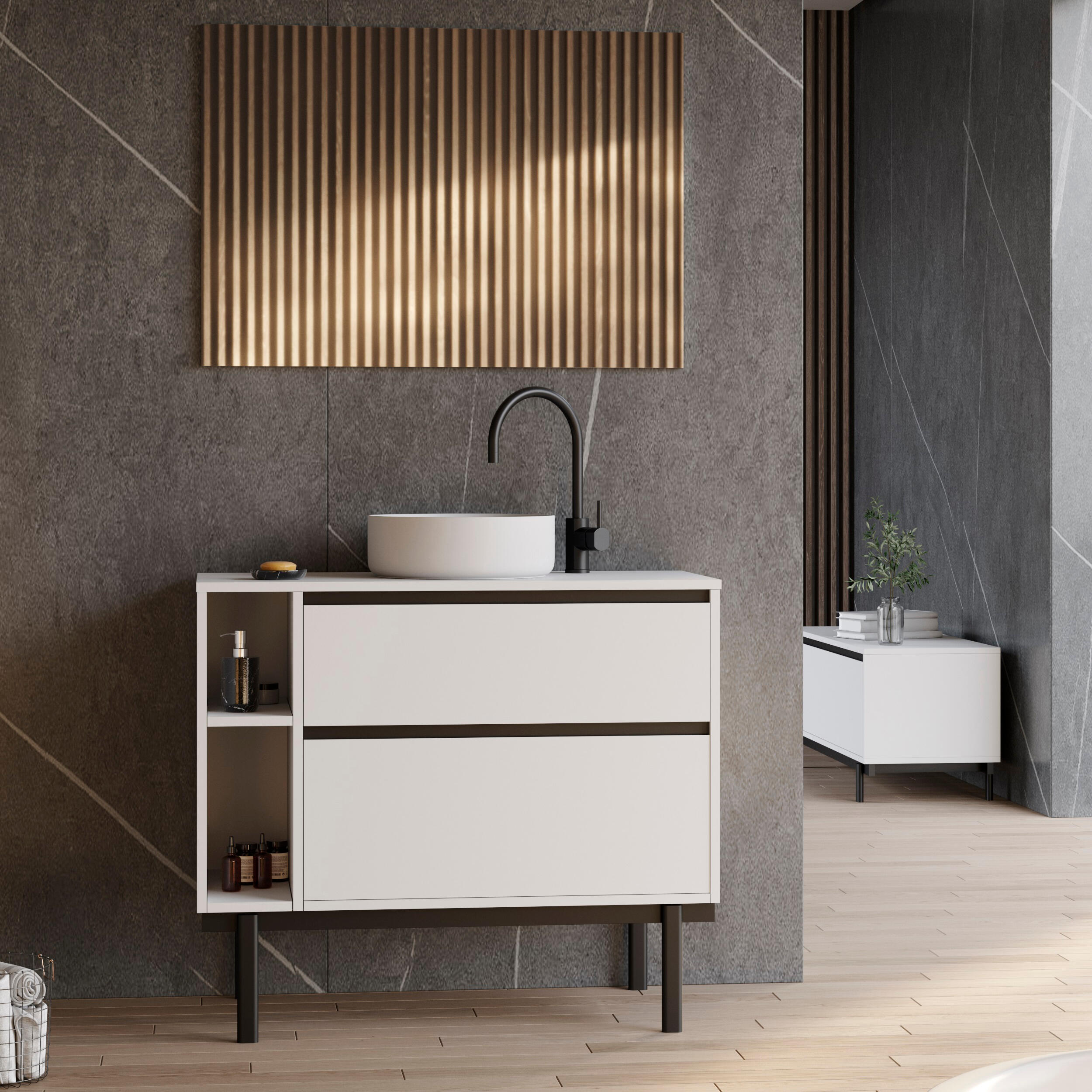 Mueble de baño con lavabo tono blanco mate 100x45 cm