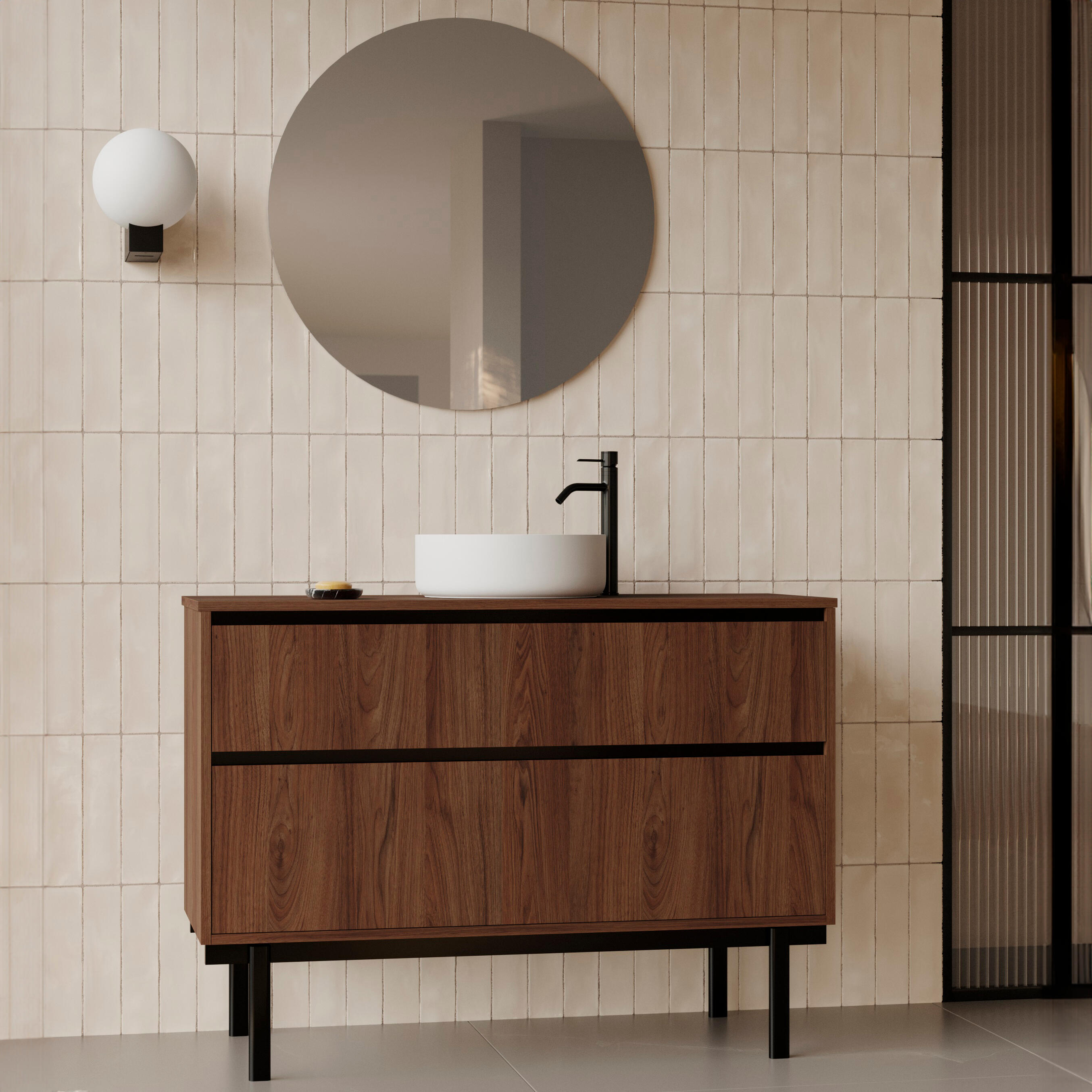 Mueble de baño con lavabo tono nogal 120x45 cm