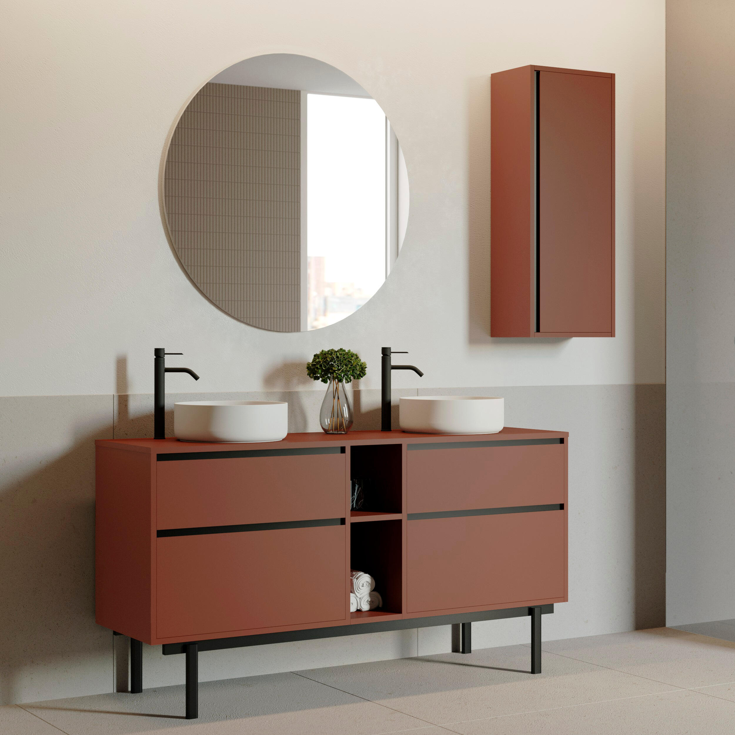 Mueble de baño con lavabo tono rojo mate 160x45 cm