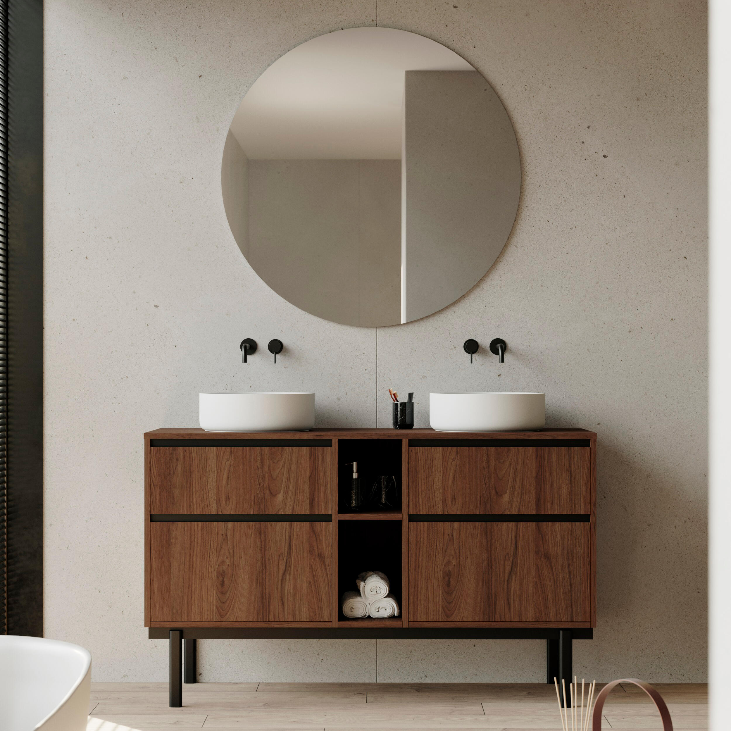 Mueble de baño con lavabo tono nogal 140x45 cm