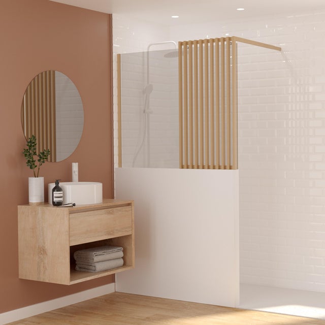 Pare-muret fixe transparent effet bois, H.105 x l.120 cm Lumi