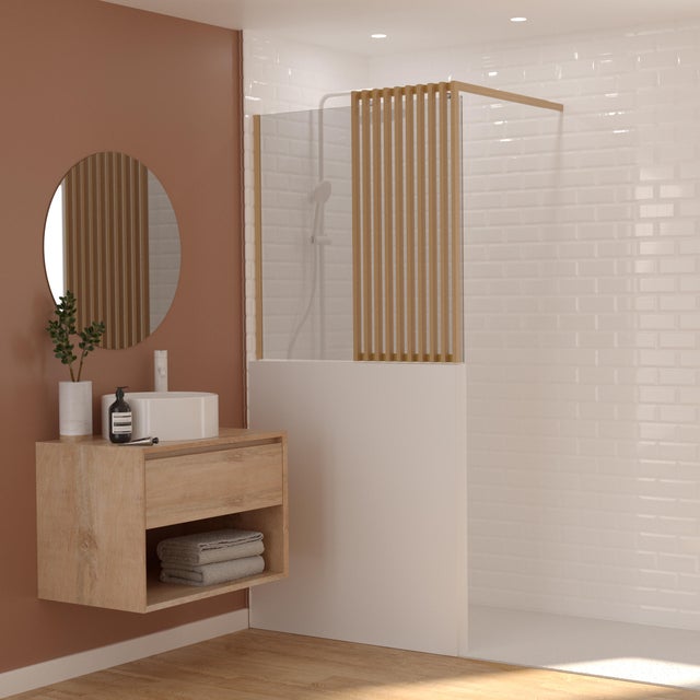 Pare-muret fixe transparent effet bois, H.105 x l.100 cm Lumi