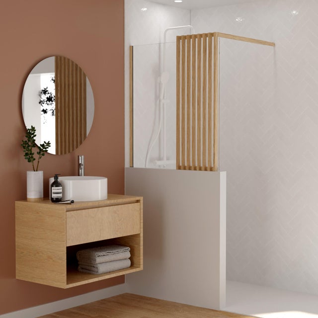 Pare-muret fixe transparent effet bois, H.105 x l.80 cm Lumi