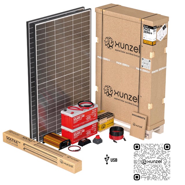 Kit Solar PACK ZERO+XUNZEL 1750XJ 4,25kWhd, bateria 5,6kWh, inversor 2kW,suporte