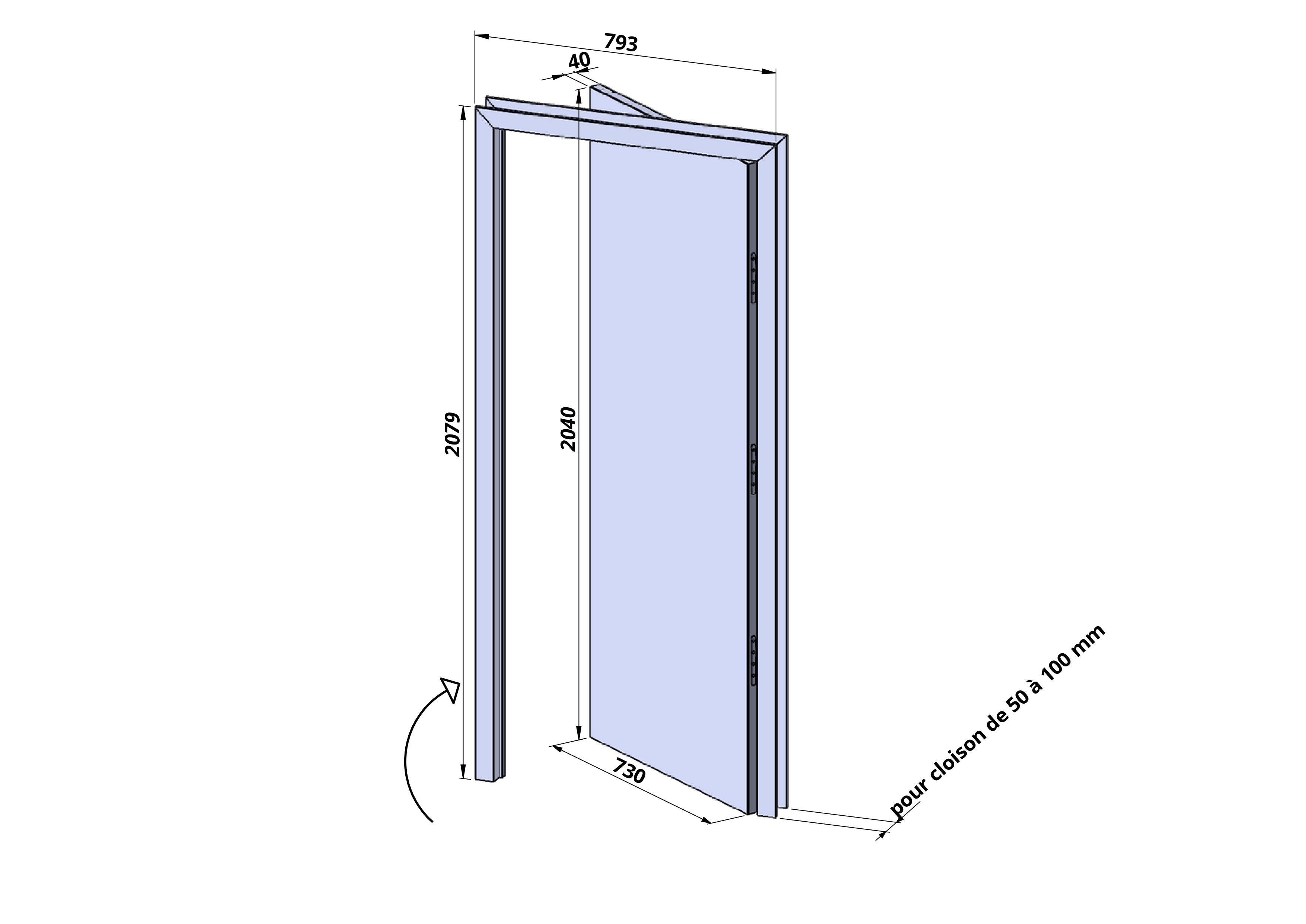 Bloc-porte fin de chantier MDF Madrid 2 H.204 x l.73 cm, poussant droit - 6