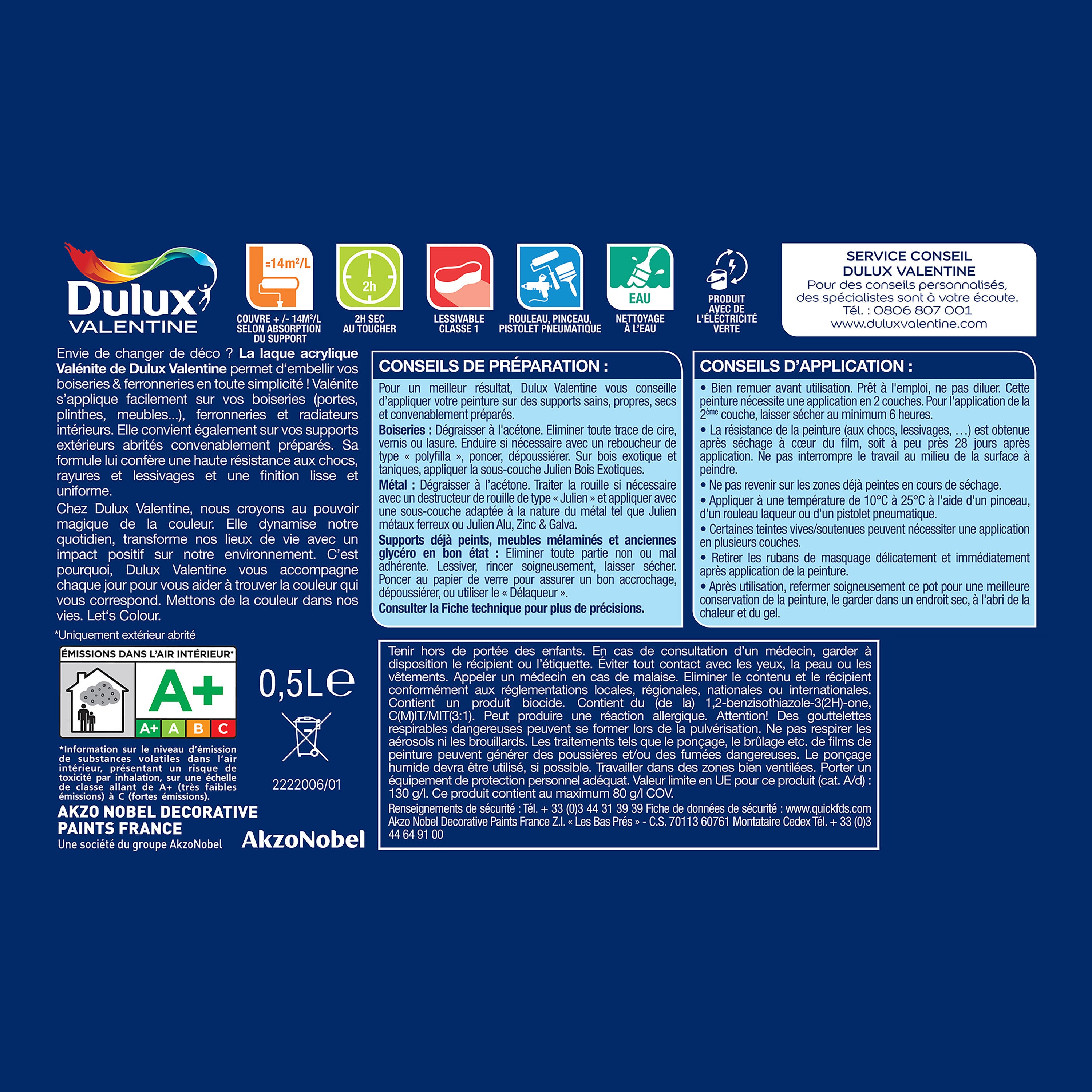 Laque intérieure boiserie blanc mat DULUX VALENTINE Valénite acrylique 0.5L - 4