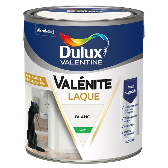 Laque intérieure boiserie blanc satin DULUX VALENTINE Valénite acrylique 2L