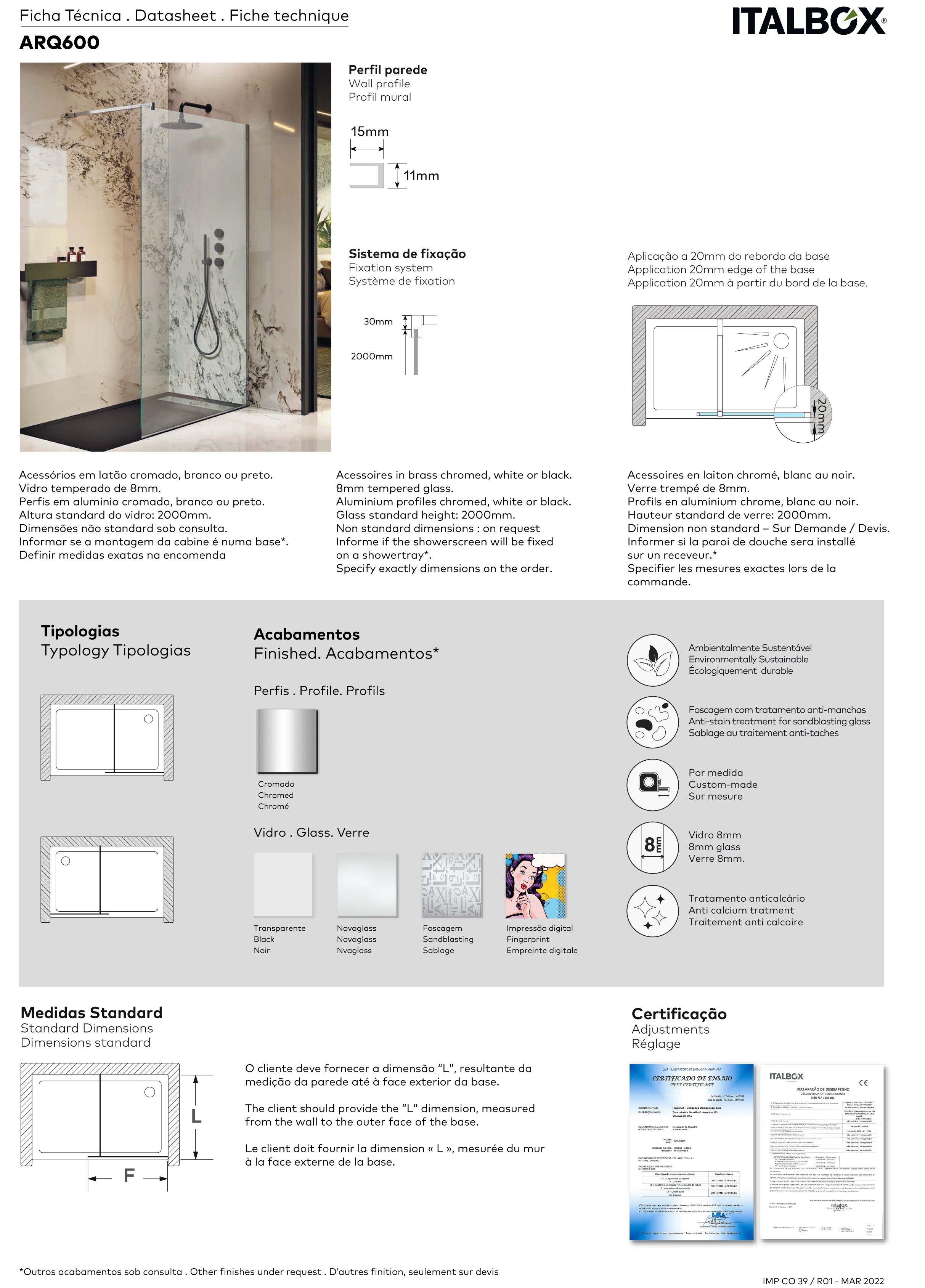 Painel de duche fixo 100x200 cm cromado serigrafado Italbox ARQ600 - 6