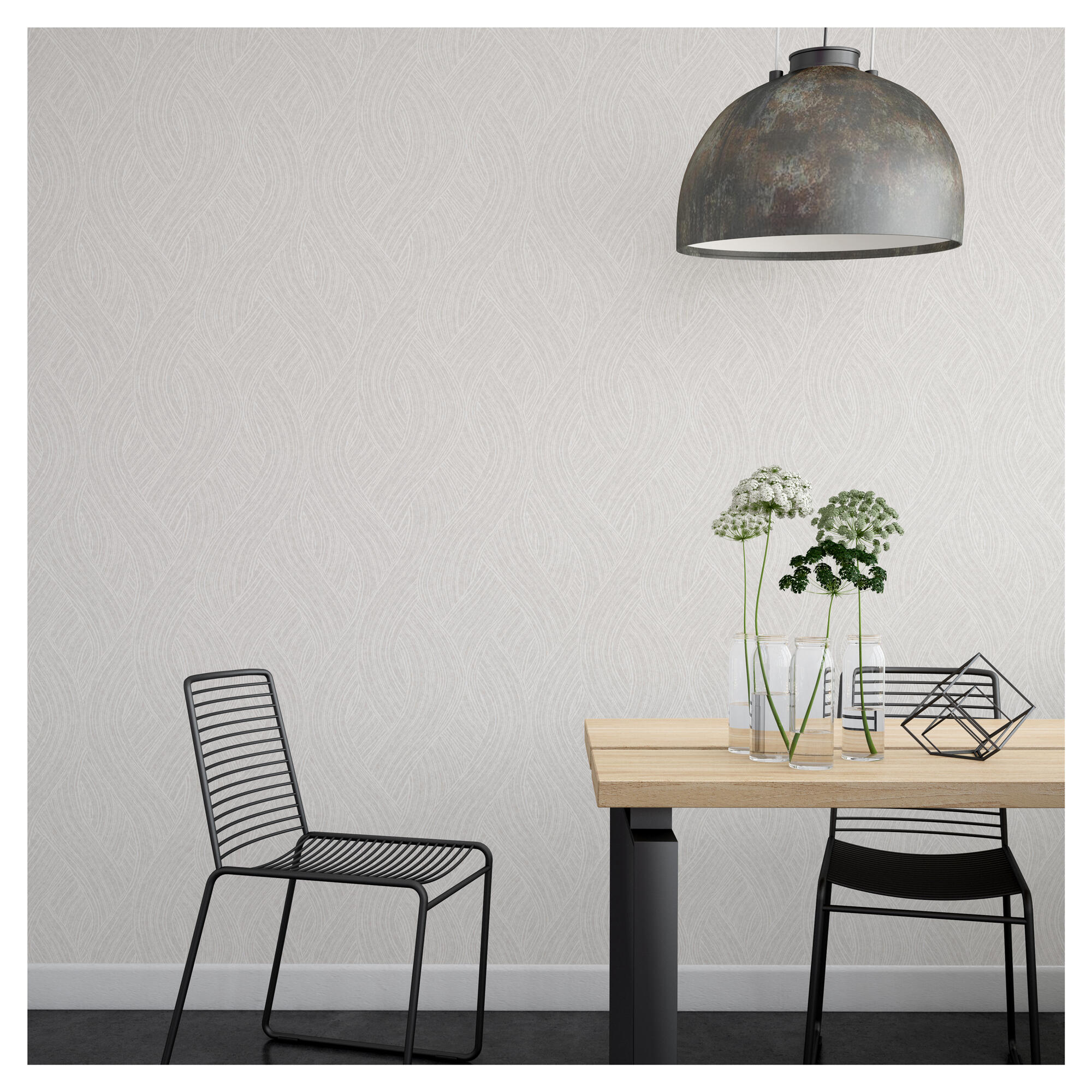 Papel pintado vinilo aplicación cola en pared geométrico ondas beige 600542 beige vinelus 106cmx10.05m lavable