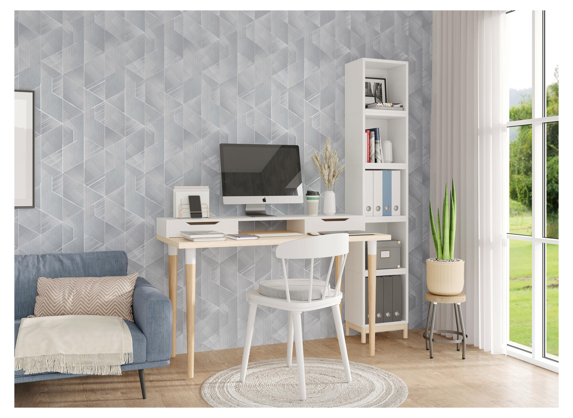 Papel pintado vinilo aplicación cola en pared geométrico geometrico 507520 gris 106cmx10.05m lavable