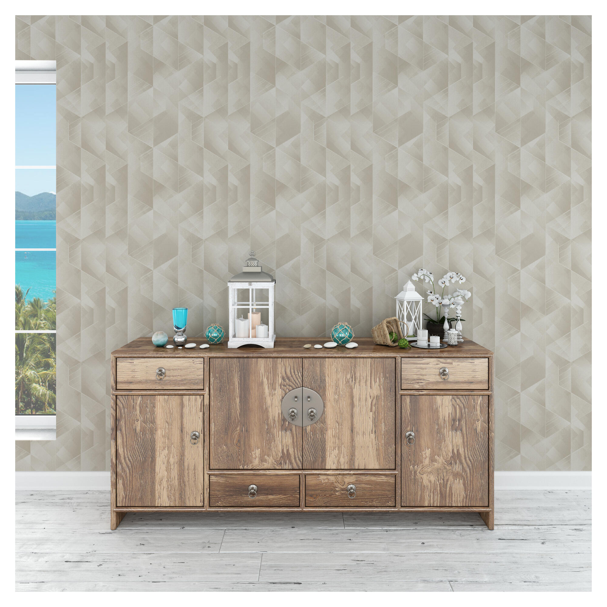 Papel pintado vinilo aplicación cola en pared geométrico geometrico 507513 beige vinelus 106cmx10.05m lavable