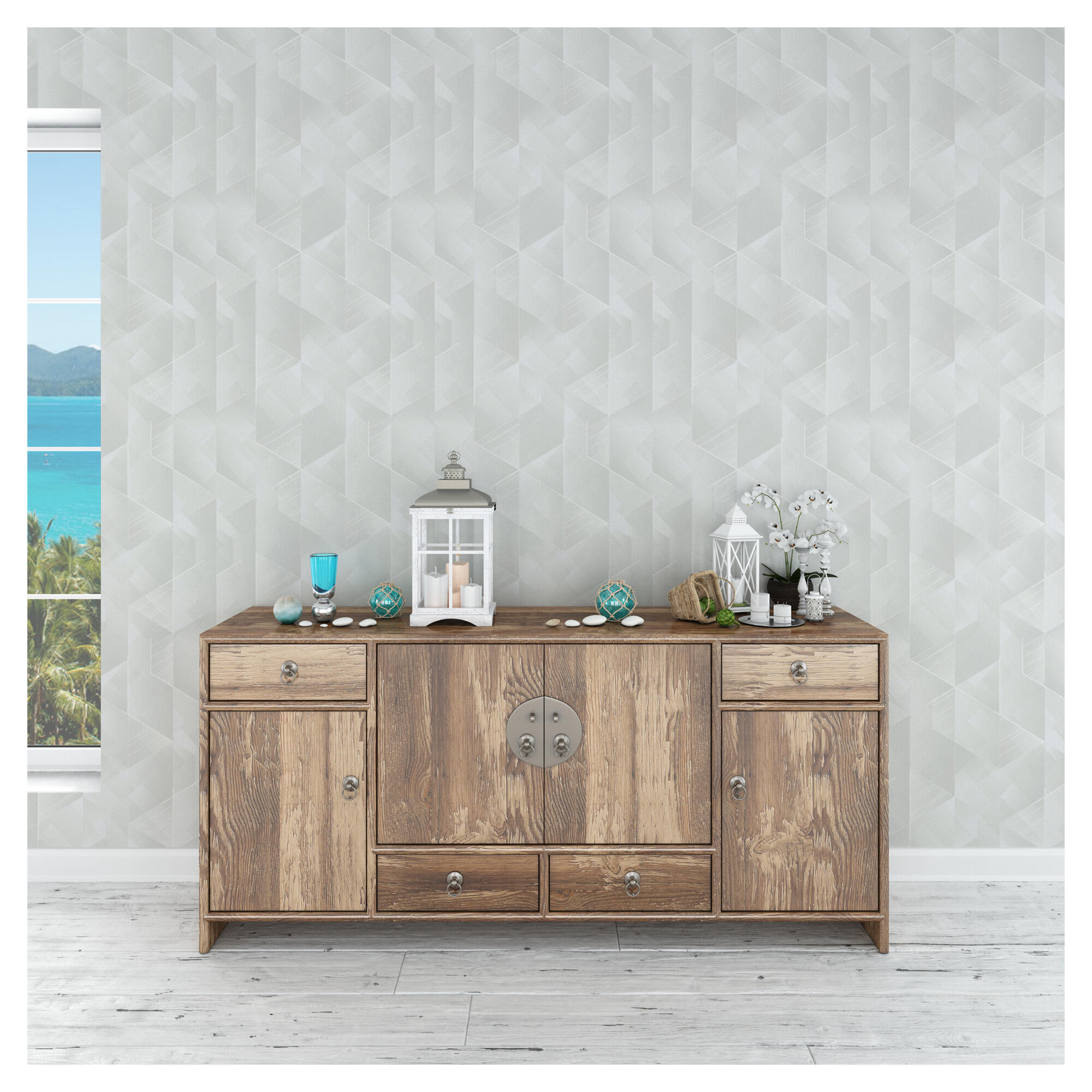 Papel pintado vinilo aplicación cola en pared geométrico geometrico 507506 blanco vinelus 106cmx10.05m lavable