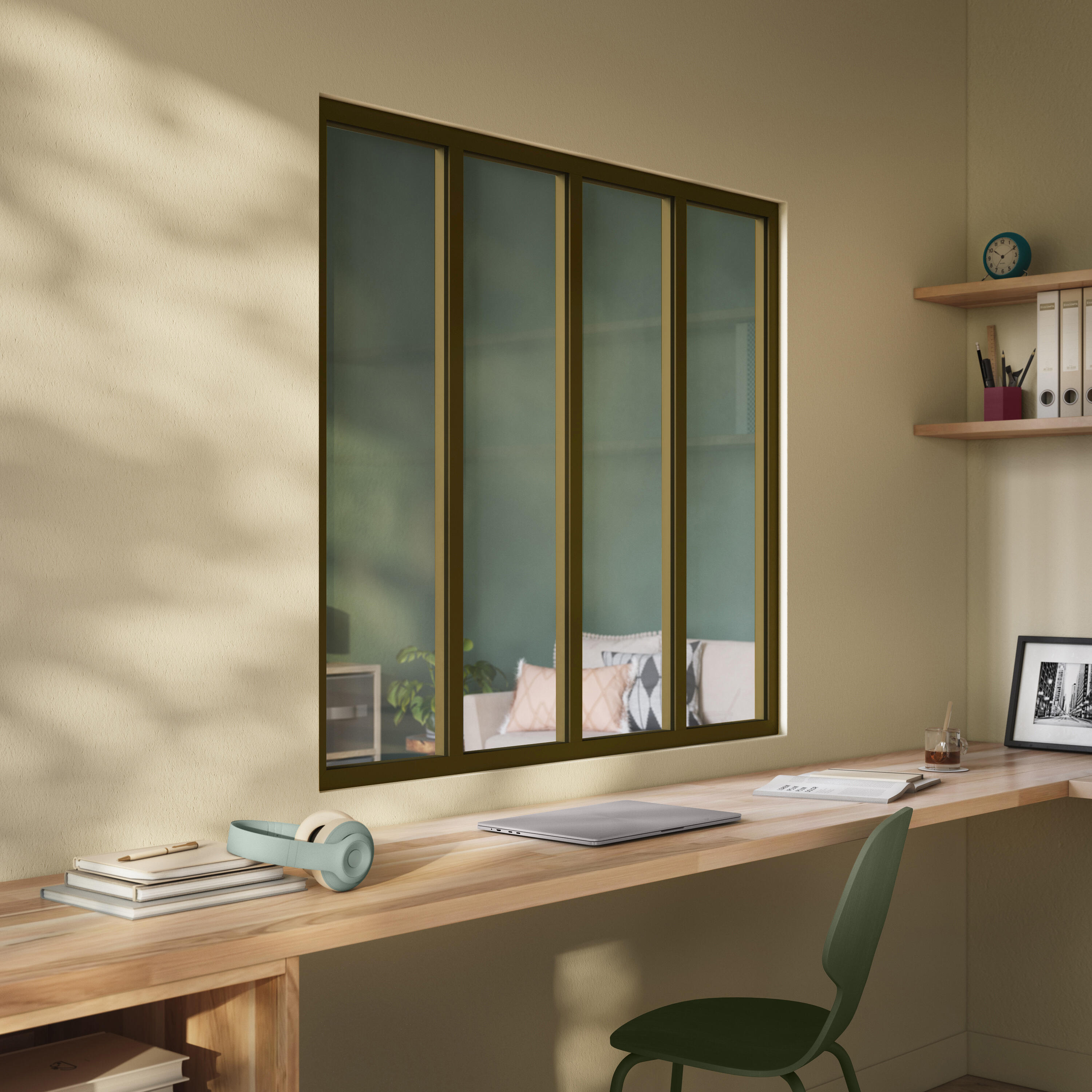 Verrière bronze en aluminium fixe mat 4 carreaux, H.130 x l.123.2 cm - 6