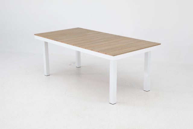Tavolo da pranzo per giardino San Capri in alluminio con piano in polywood marrone per 6 persone 200x100cm