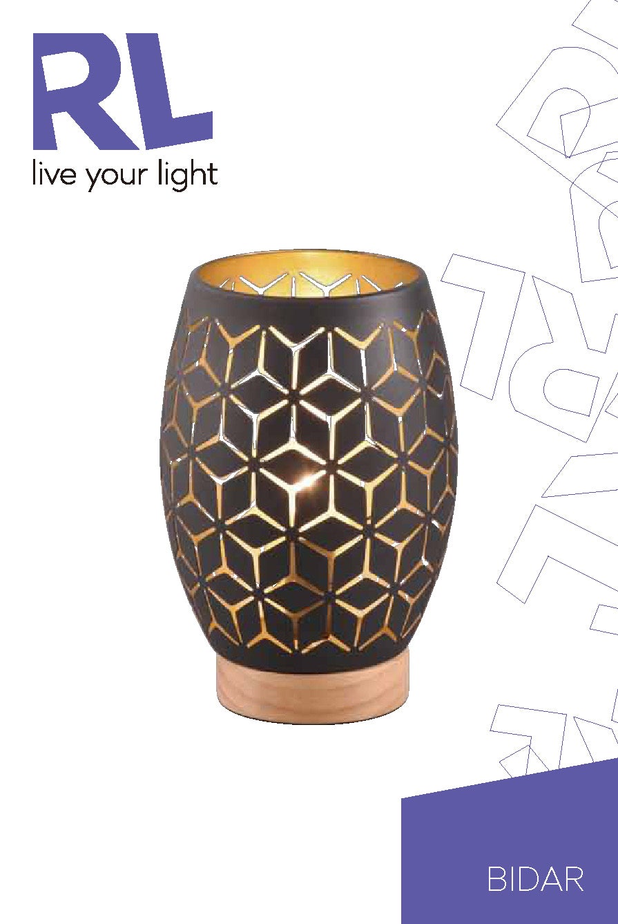 Candeeiro de mesa BIDAR E27 1 Luz preto e dourado - 3