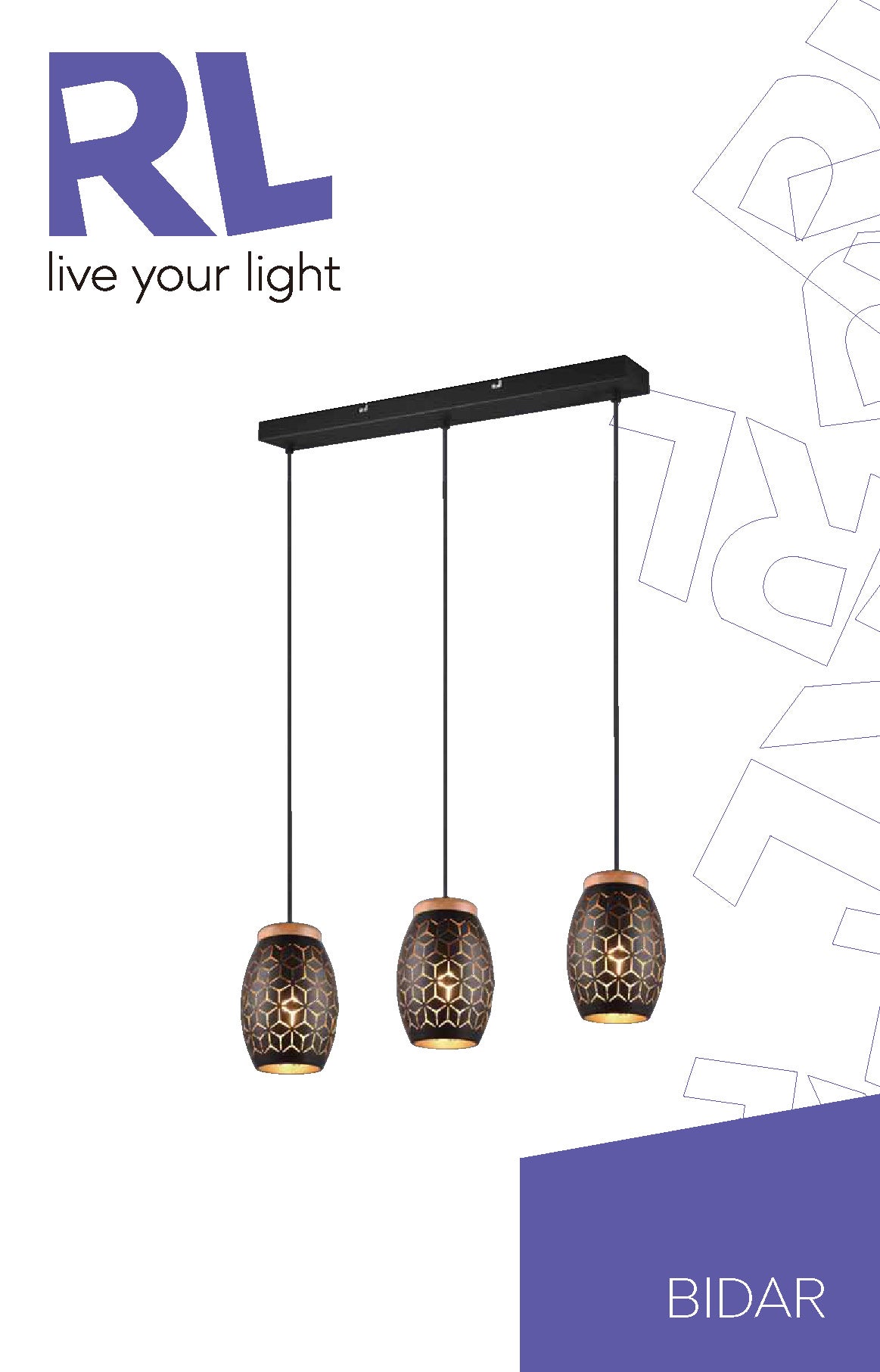 Candeeiro de teto suspenso BIDAR E27 3 Luzes preto e dourado - 3