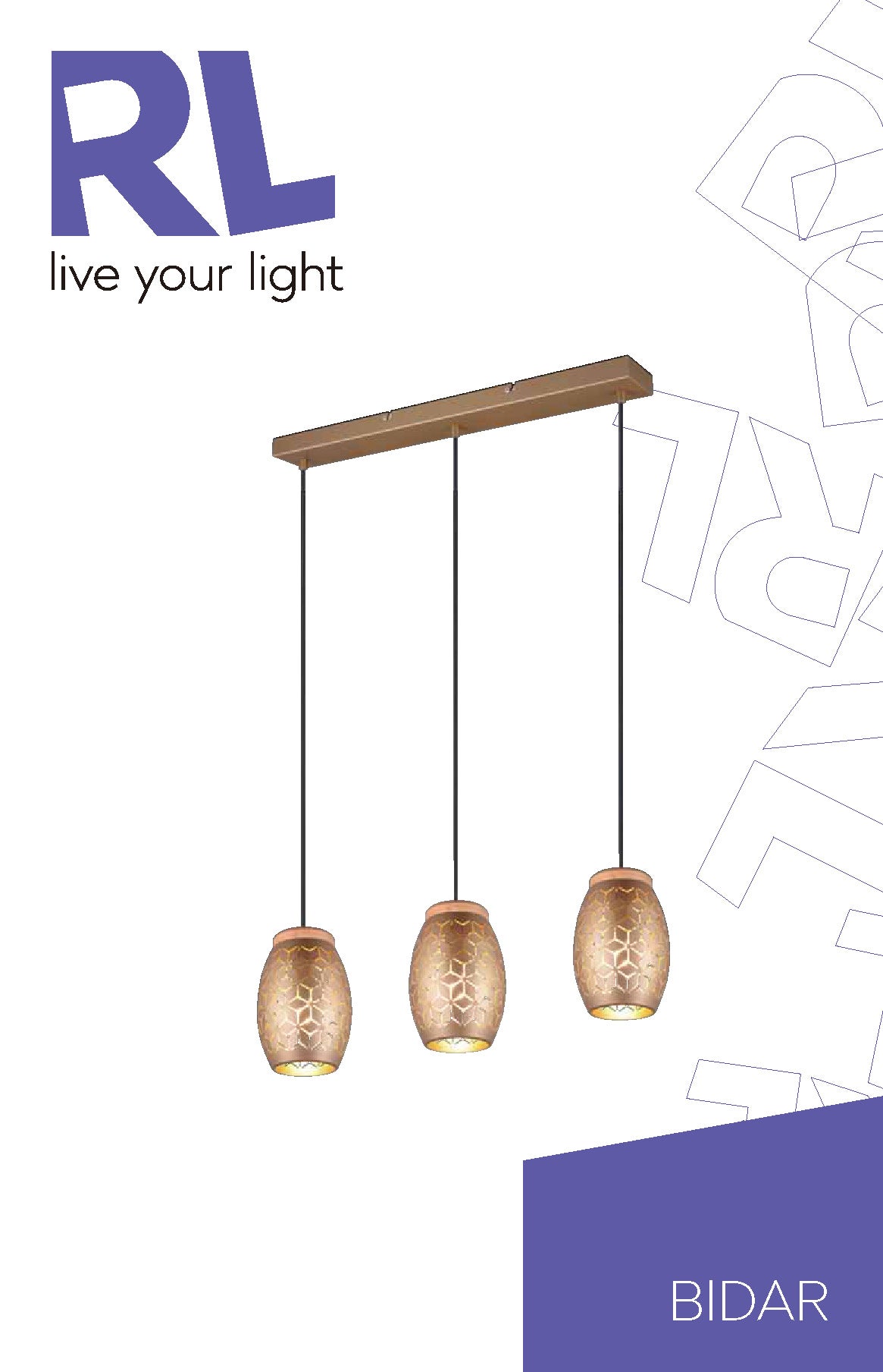 Candeeiro de teto suspenso BIDAR E27 3 Luzes castanho metal - 3