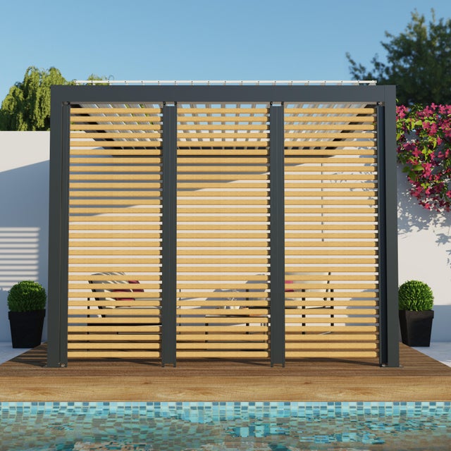 Paroi ajourée aluminium grise/imitation bois 0m96 TIERAL pour pergola Caleta