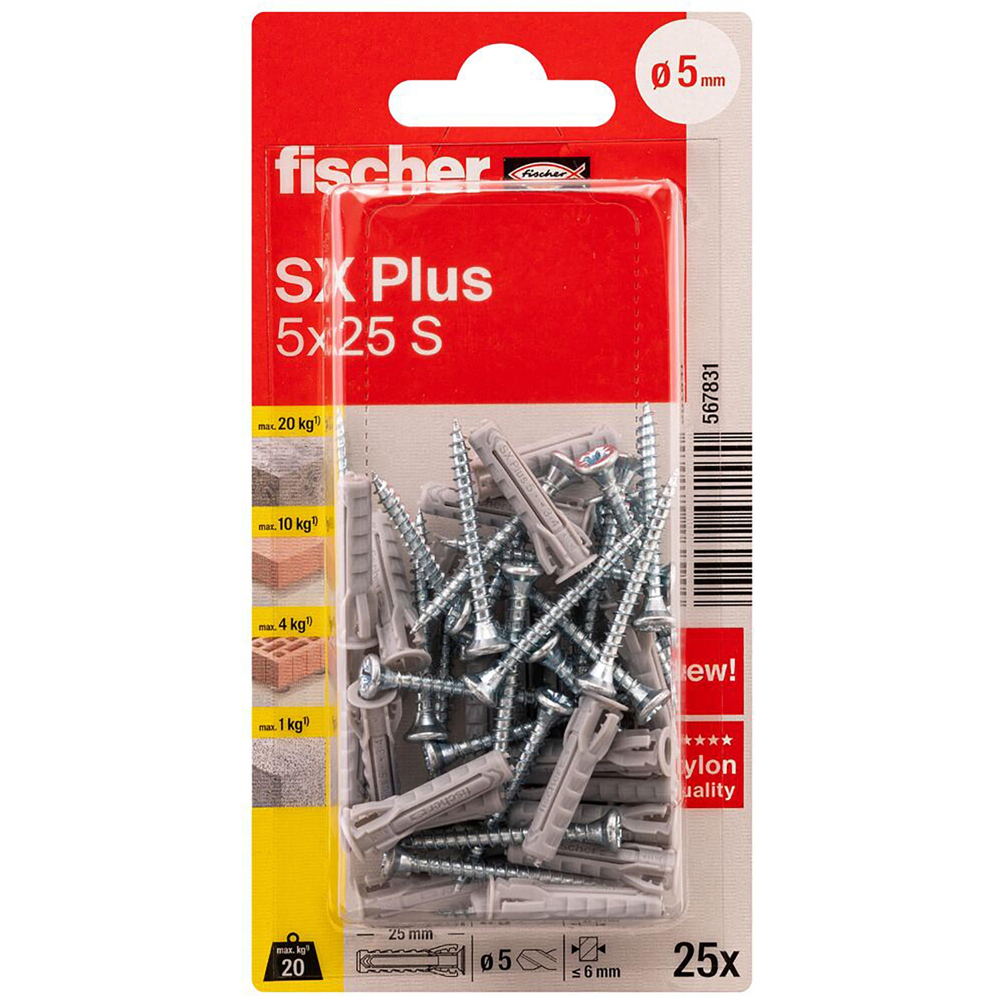 Conjunto de buchas com parafusos Fischer SX Plus 5x25 mm - 4