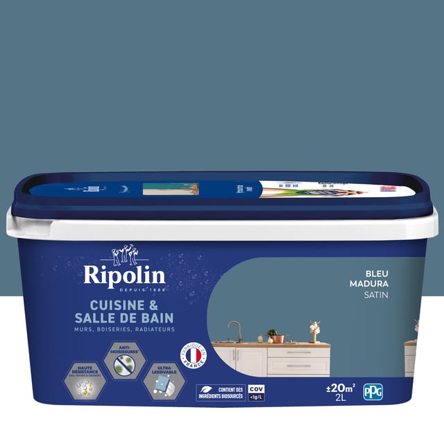 Peinture mur bleu madura satin RIPOLIN Cuisine et bain 2L