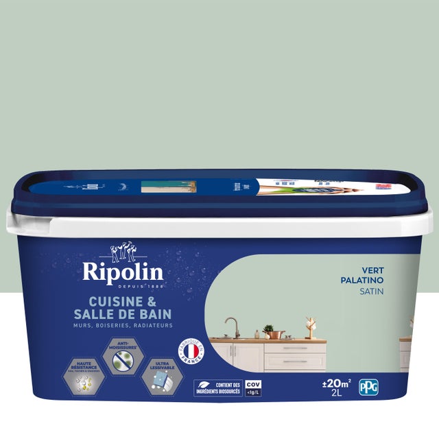 Peinture intérieure multi-supports acrylique satin vert palatino 2 L Cuisine & bain - RIPOLIN