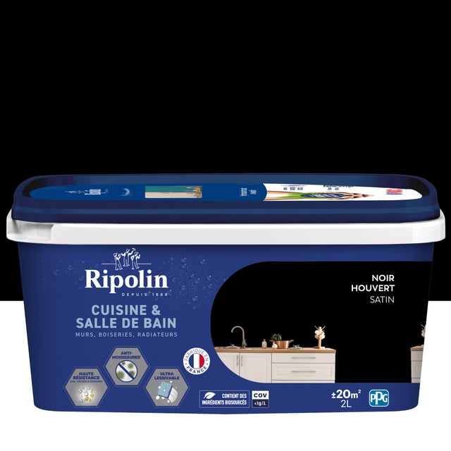 Peinture mur noir houvert satin RIPOLIN Cuisine et bain 2L