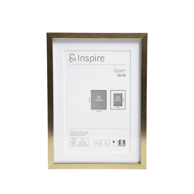 Cadre Glam, 13 x 18 cm, métal doré, INSPIRE