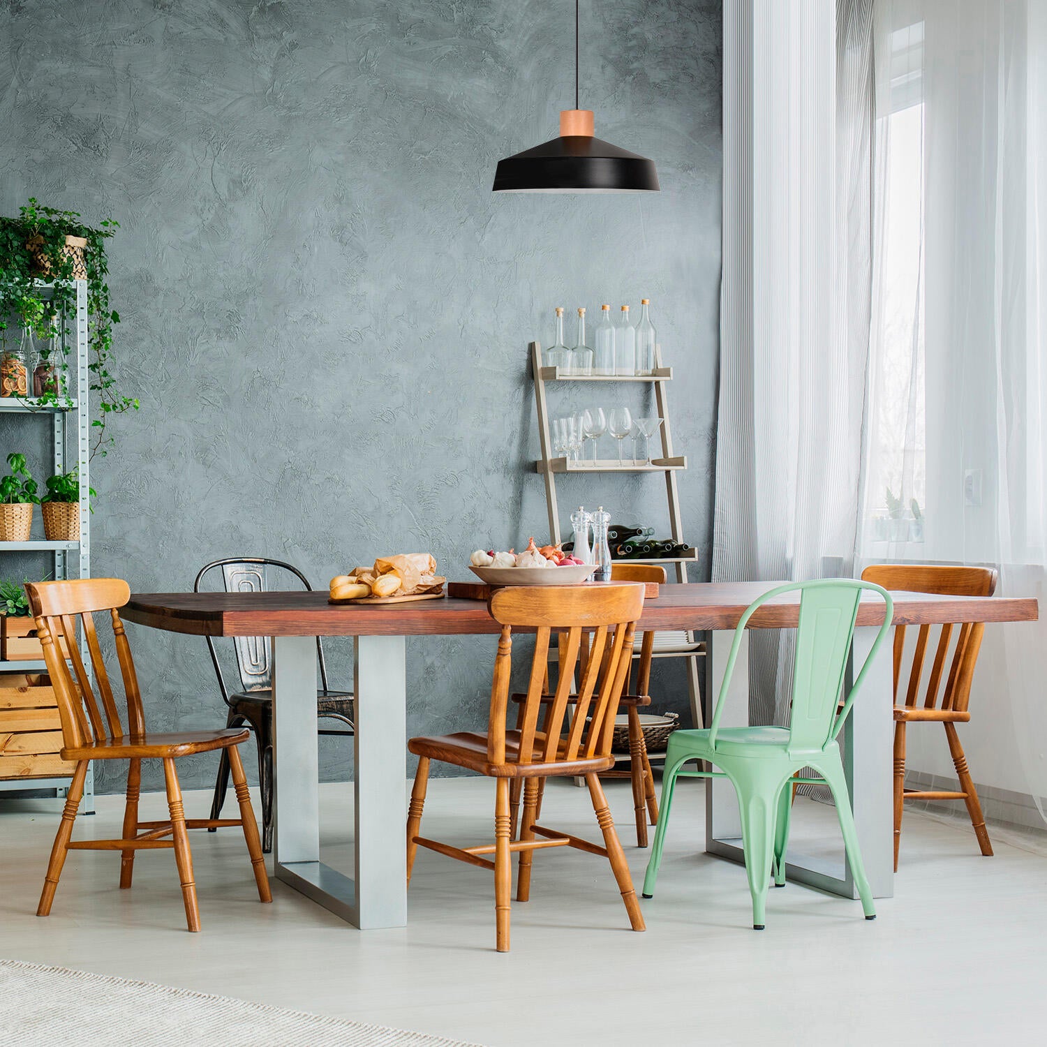 Lámpara de techo colgante de acero negra 1 luz e27 helsinki 32 cm y altura regulable