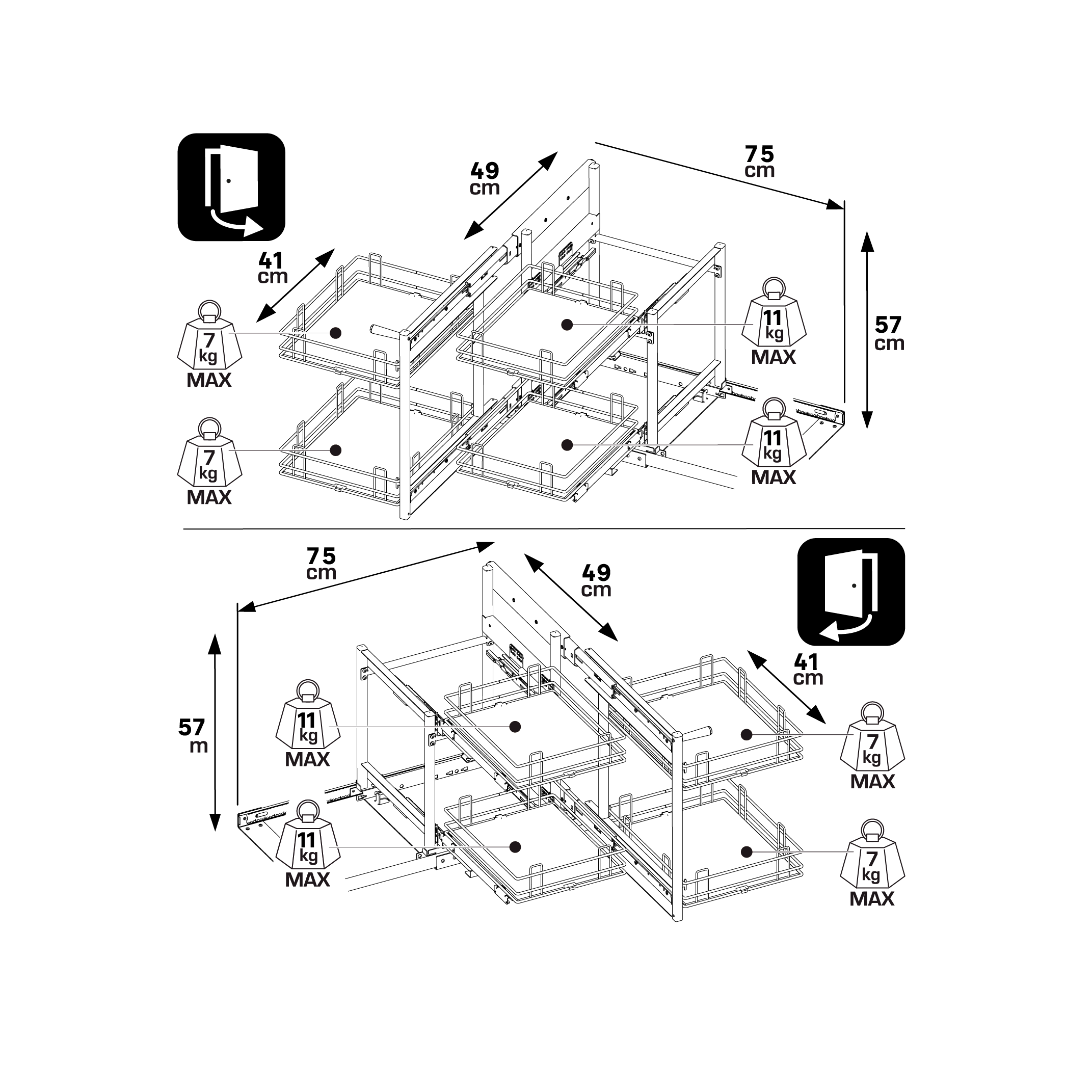 Organizador extraível 2 + 2 cestos ângulo esquerda e direita - 4